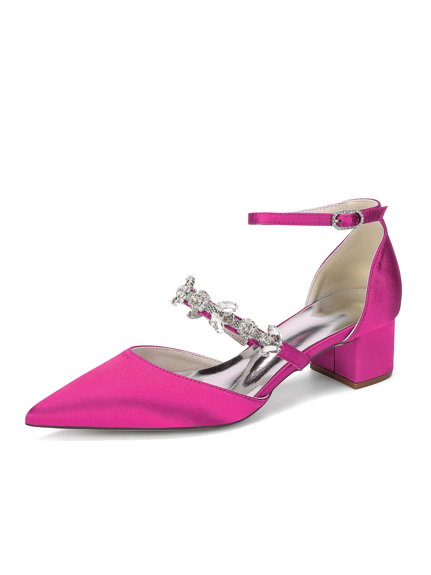 Pointed Toe Satin Block Heels with Crystal Strap - Image 7