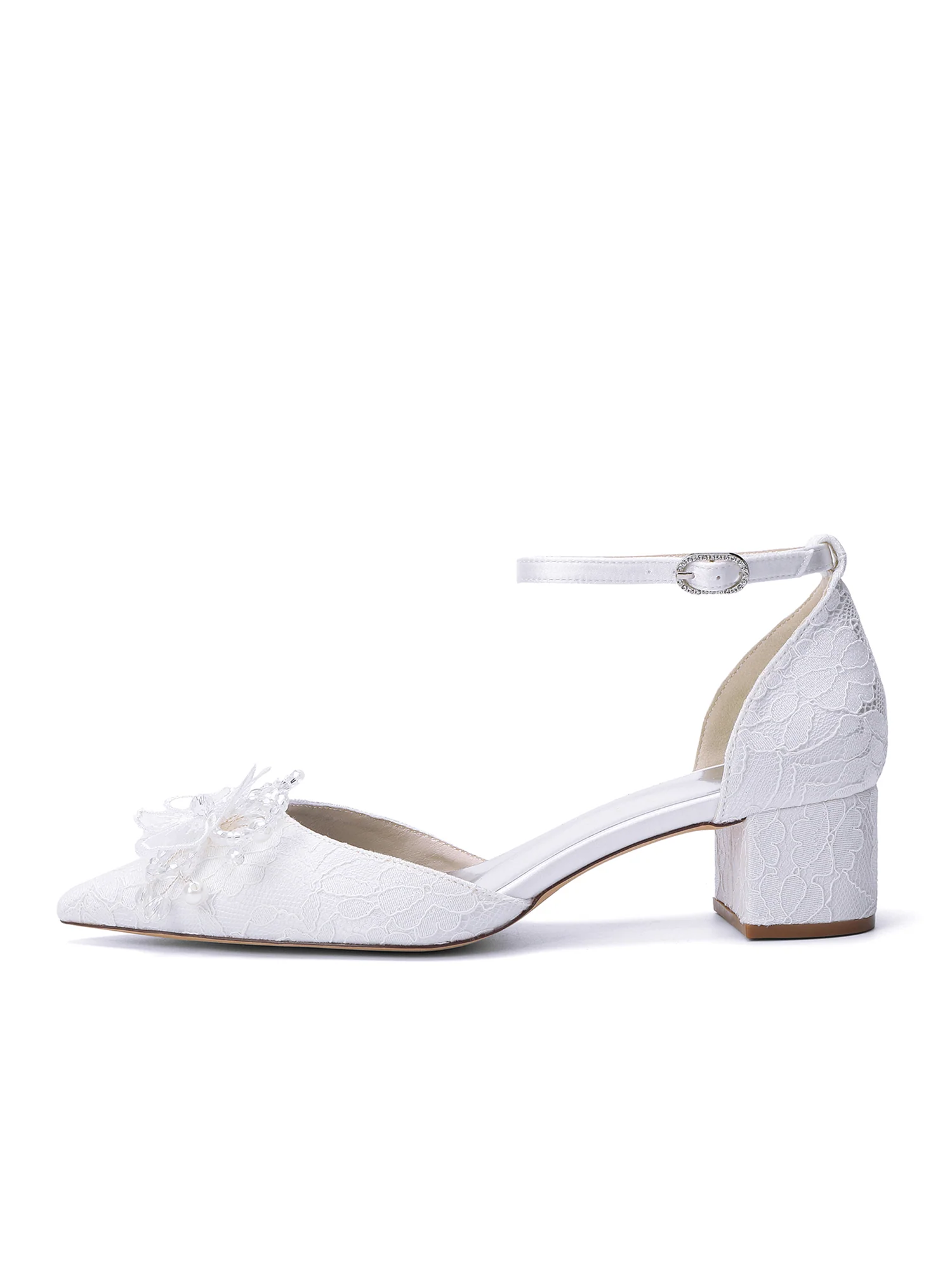 Lace Block Heels with Crystal Flower Brooch - Image 7