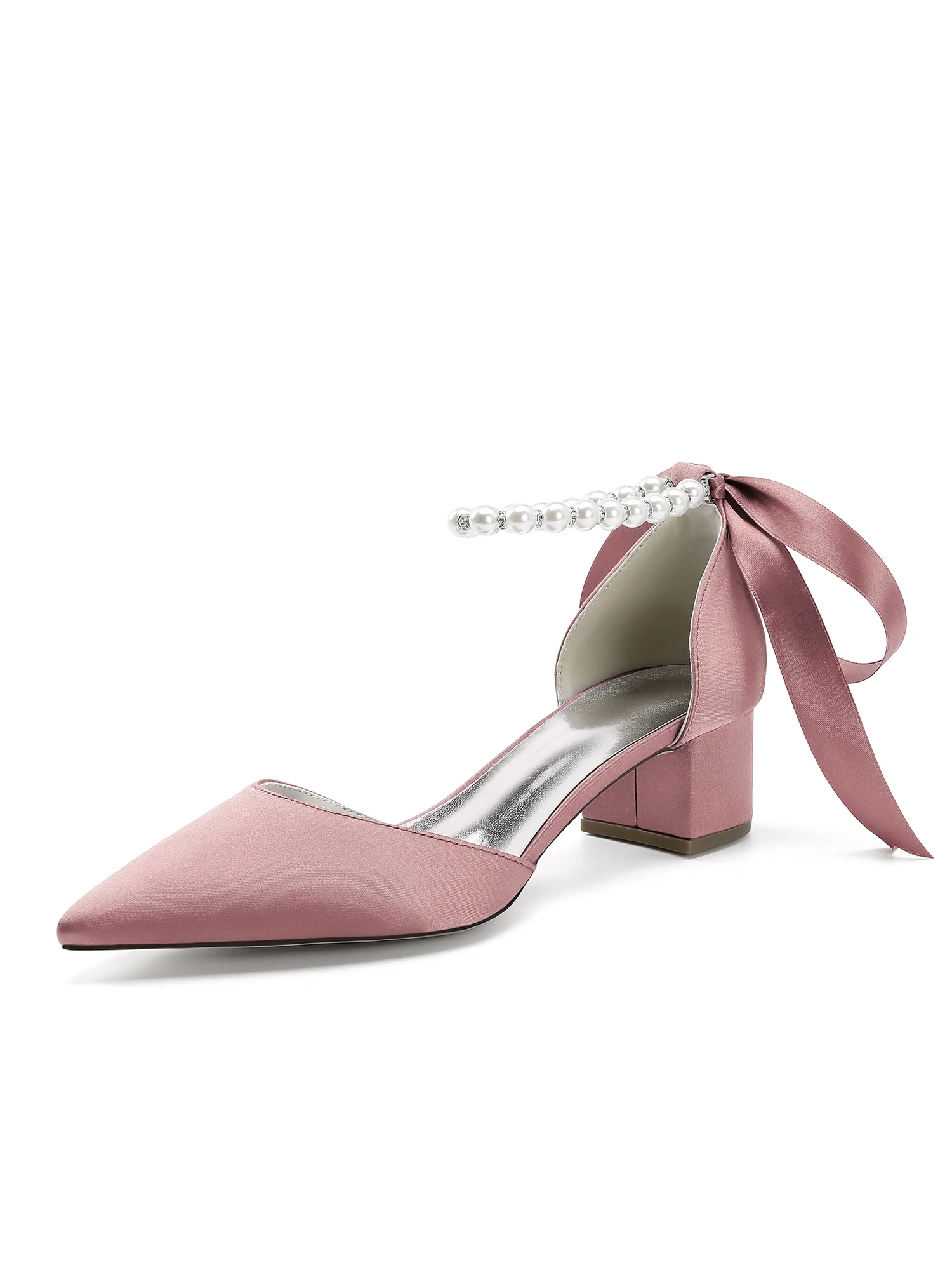 Pearl and Bow Accent Block Heel Pumps - Image 13