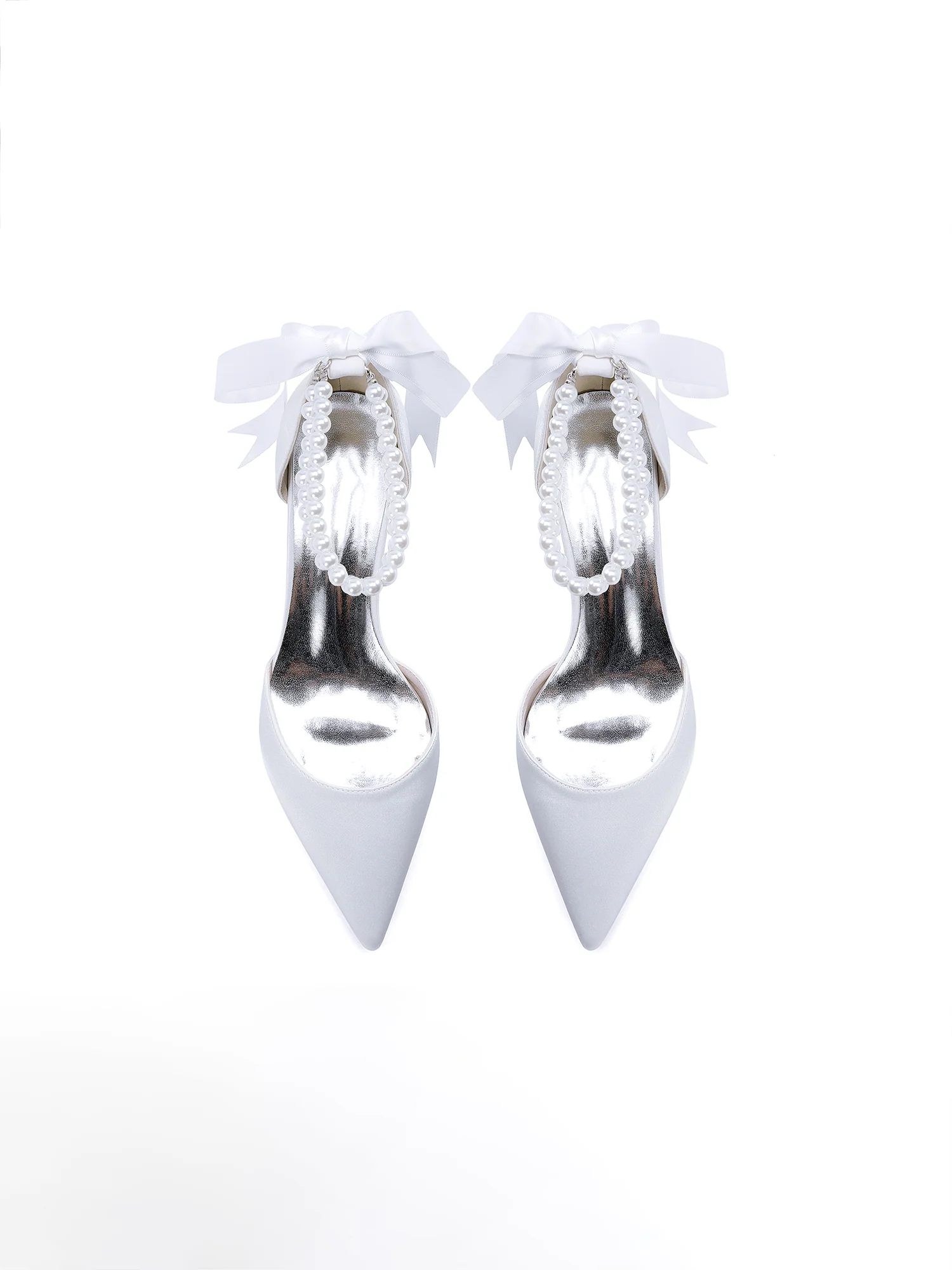 Pearl Ankle Strap Bow Pointed Toe Pumps - Image 16