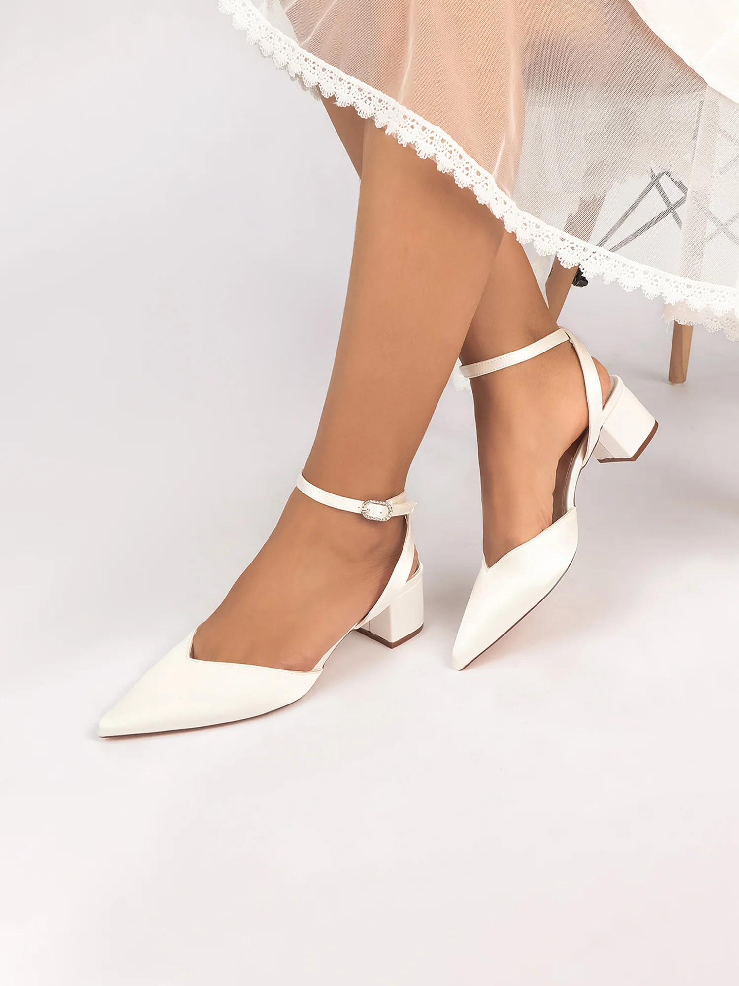 Minimalist Satin Block Heels with Ankle Strap - Image 14