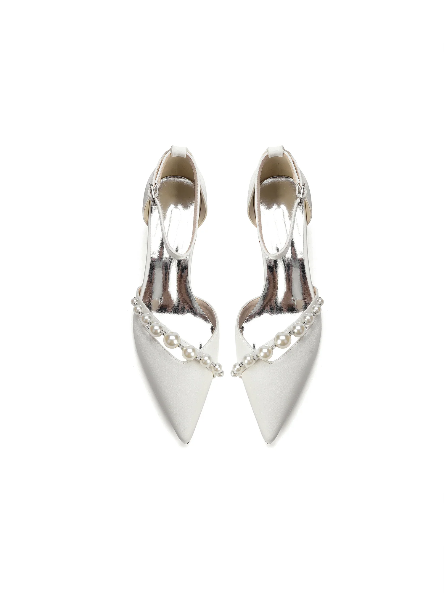 Pointed Toe Satin Block Heels with Pearl Bead Strap - Image 11