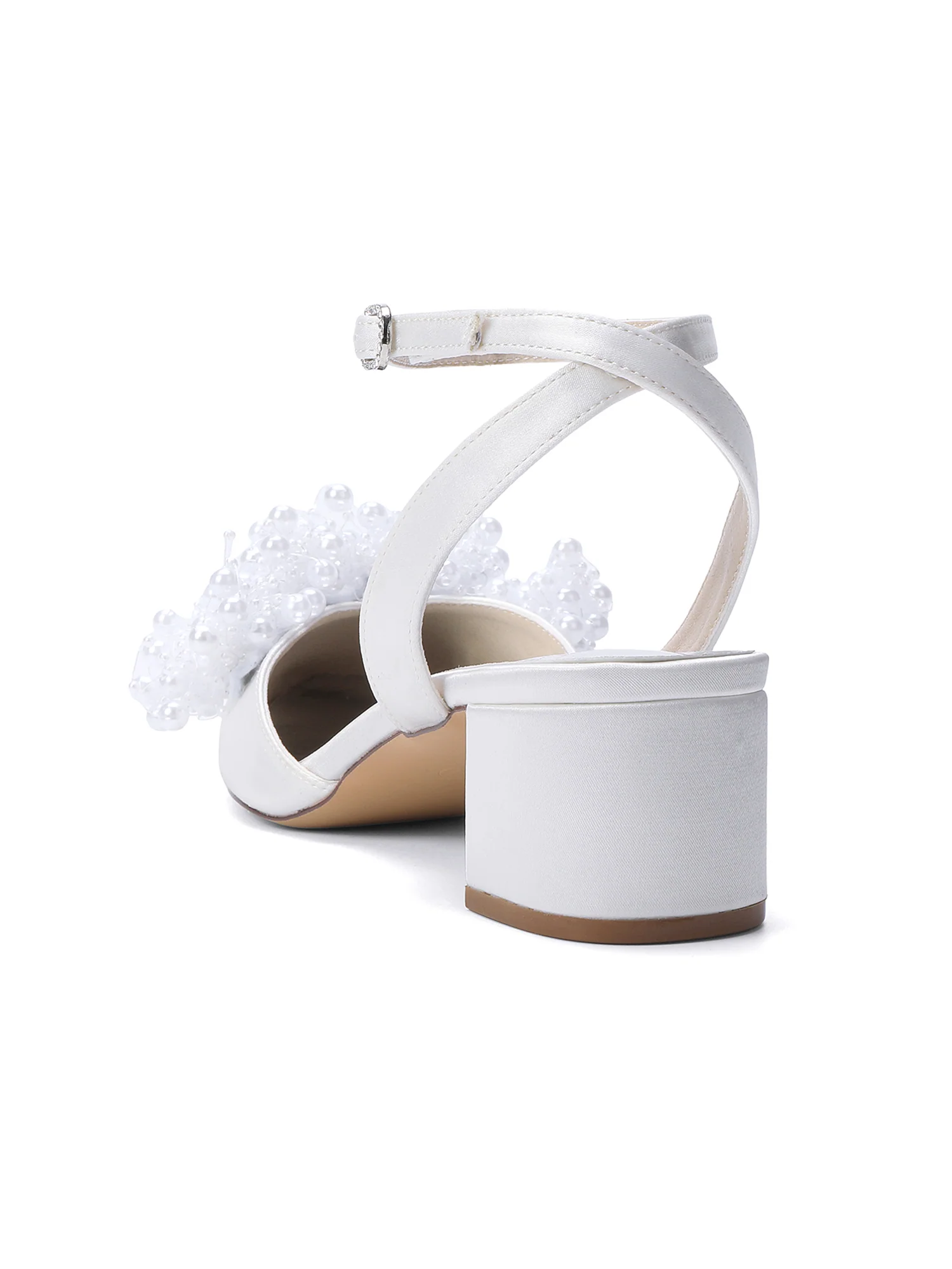Satin Block Heels with Voluminous Pearl Cluster - Image 14