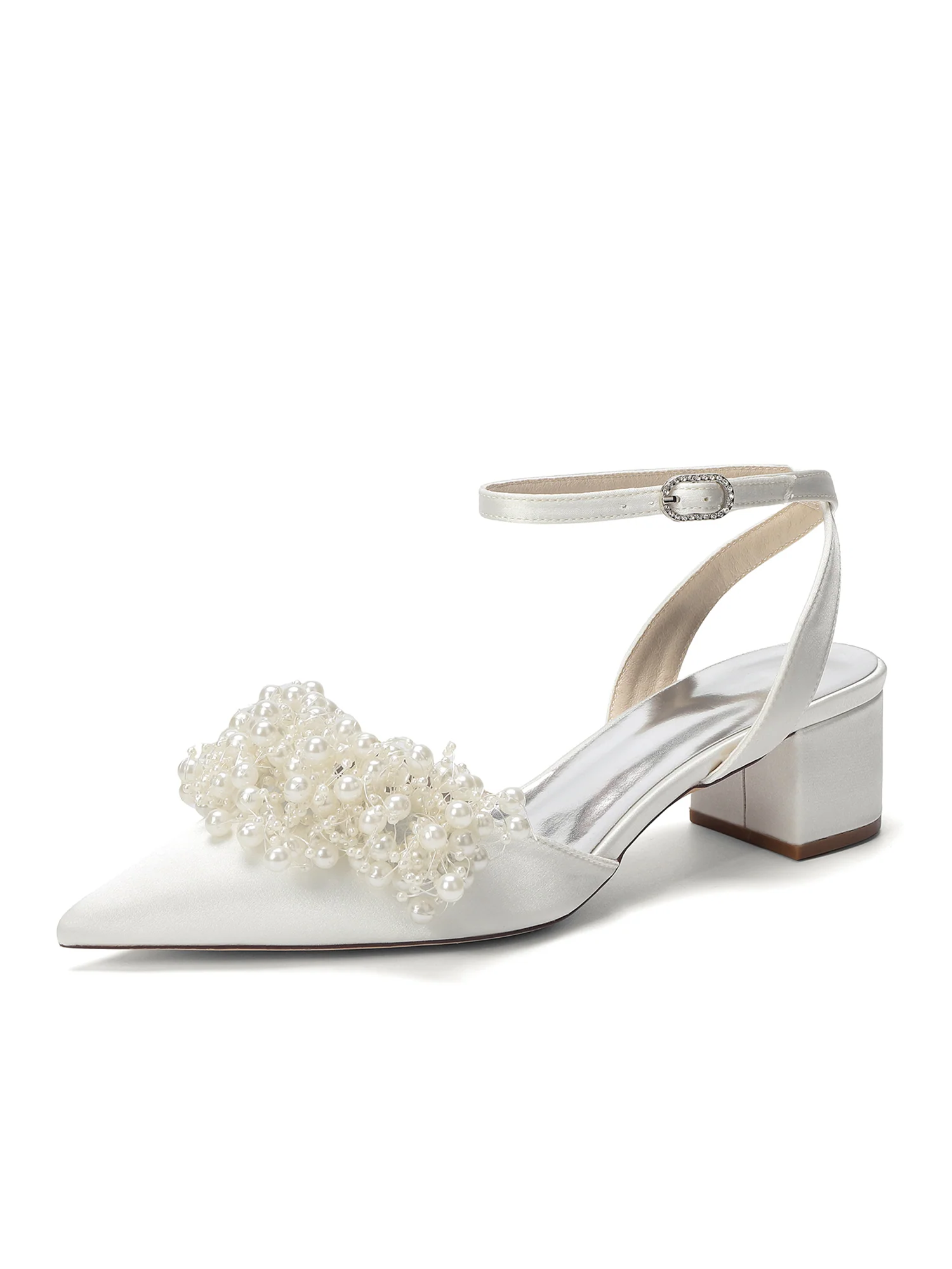 Satin Block Heels with Voluminous Pearl Cluster - Image 9