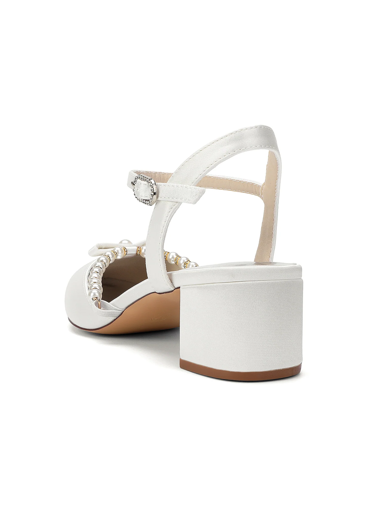 Pointed Toe Block Heels with Pearl Trim and Bowknot - Image 11