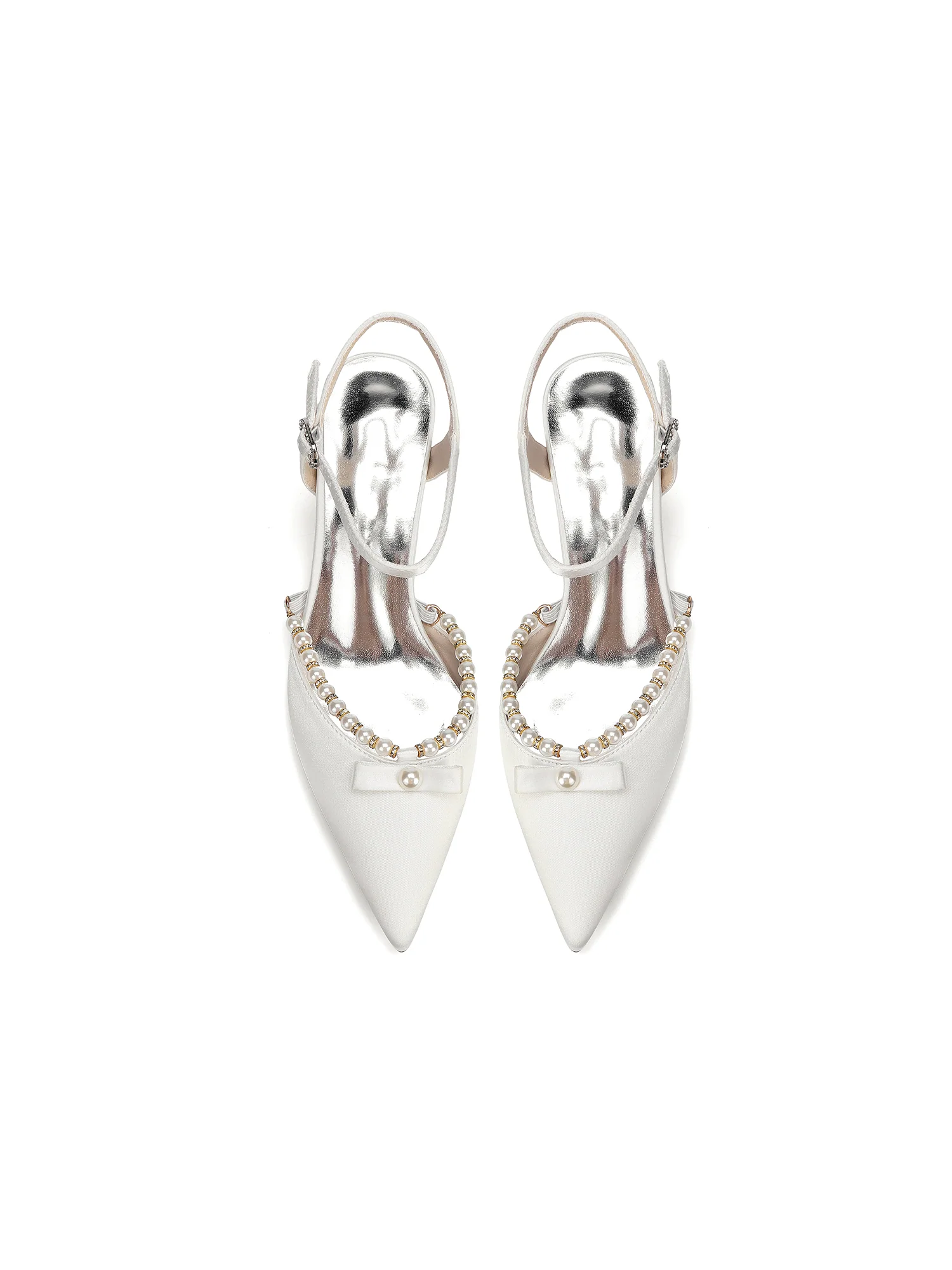 Pointed Toe Block Heels with Pearl Trim and Bowknot - Image 12