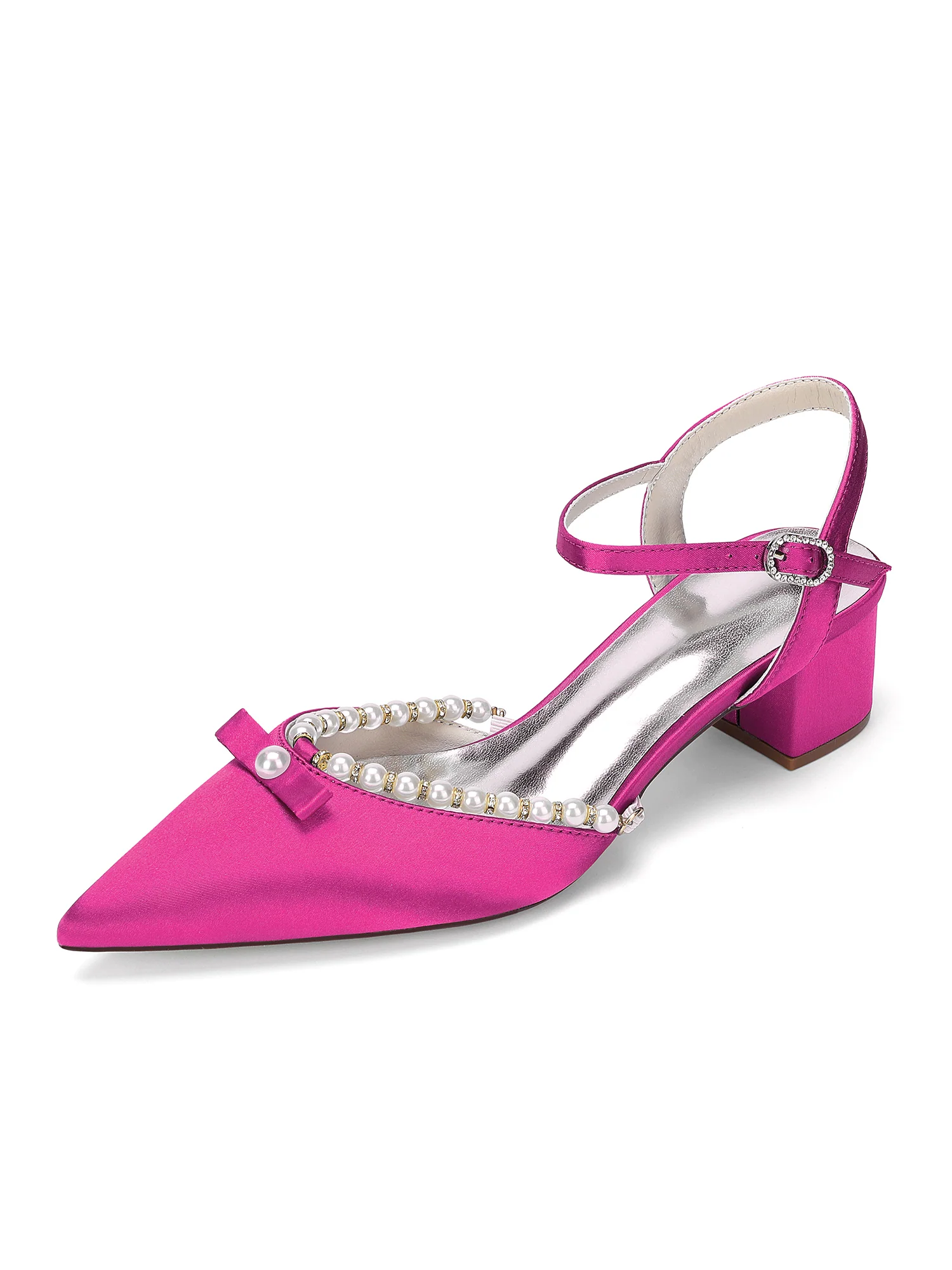 Pointed Toe Block Heels with Pearl Trim and Bowknot - Image 7