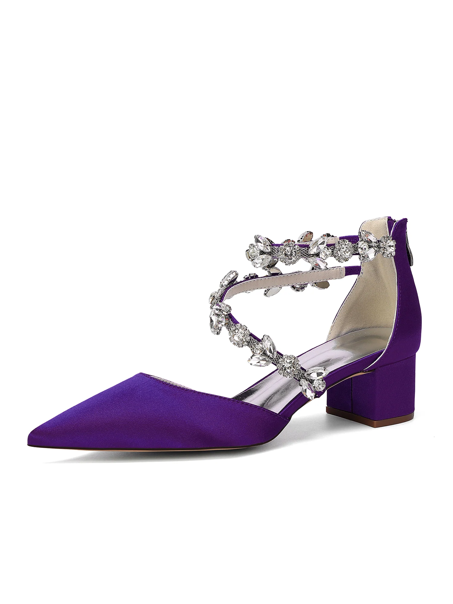 Pointed Toe Block Heels with Double Crystal Straps - Image 8