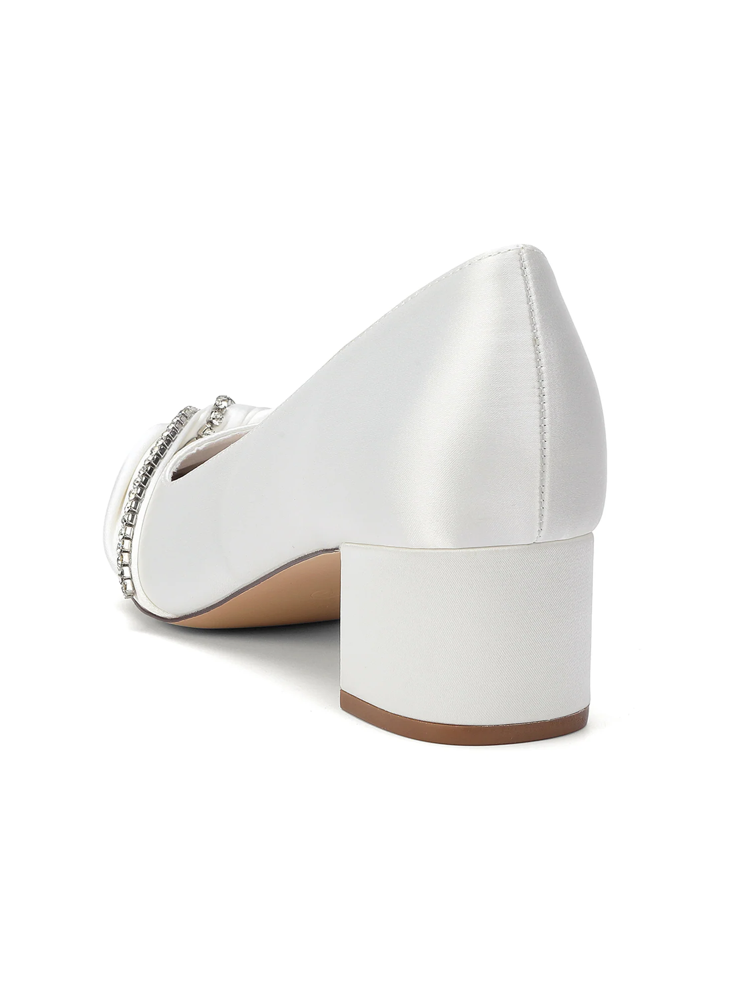 Pointed Toe Satin Block Heels with Rhinestone Trim - Image 11