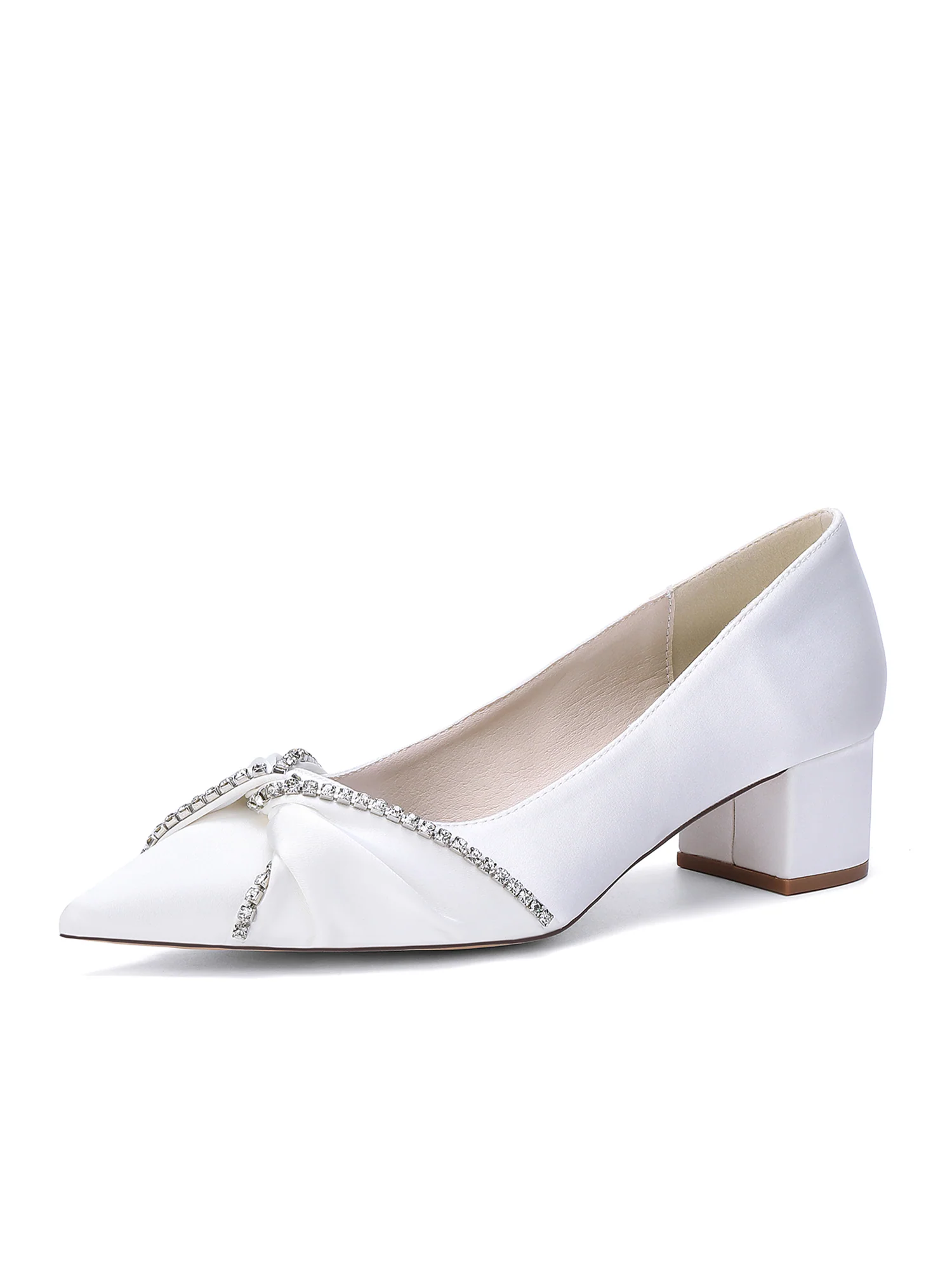 Pointed Toe Satin Block Heels with Rhinestone Trim - Image 17