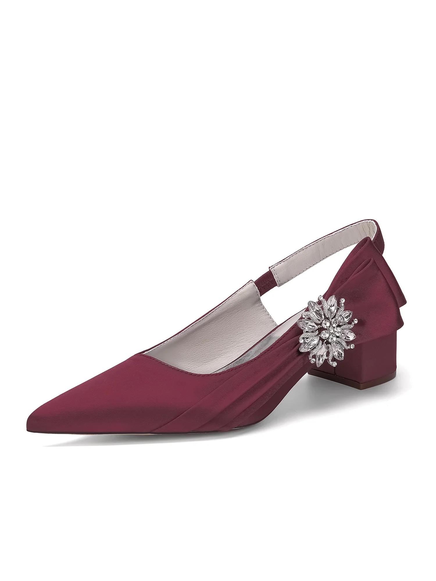 Satin Pointed Toe Slingback Pumps with Crystal Brooch - Image 2