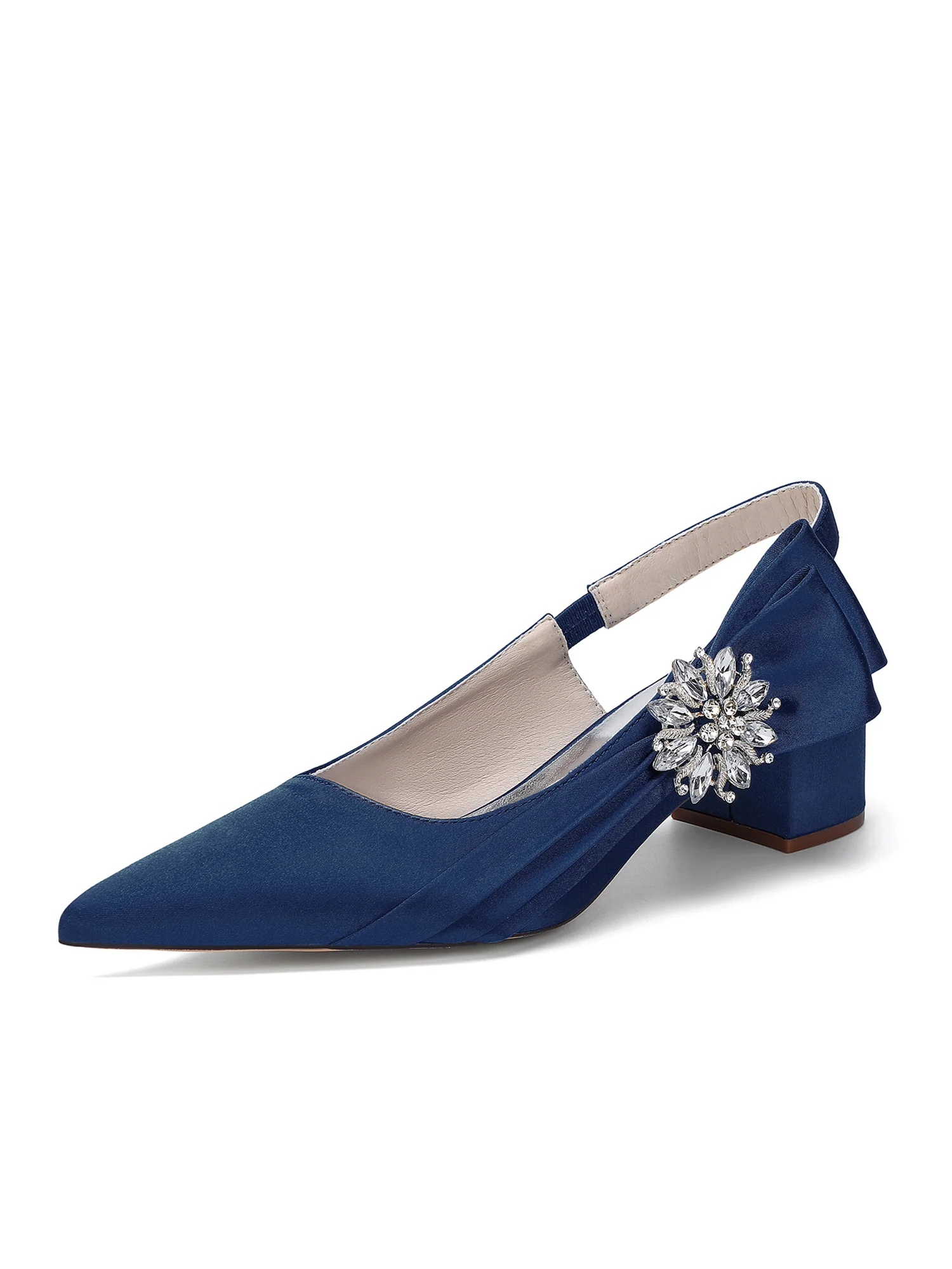 Satin Pointed Toe Slingback Pumps with Crystal Brooch - Image 5