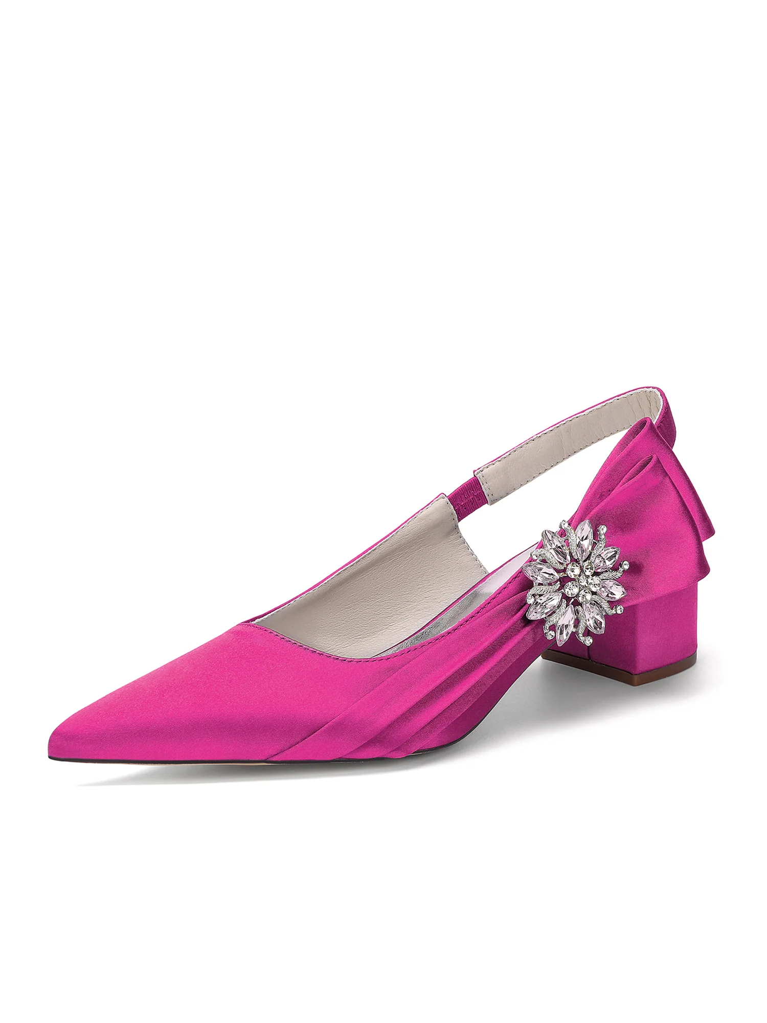 Satin Pointed Toe Slingback Pumps with Crystal Brooch - Image 7
