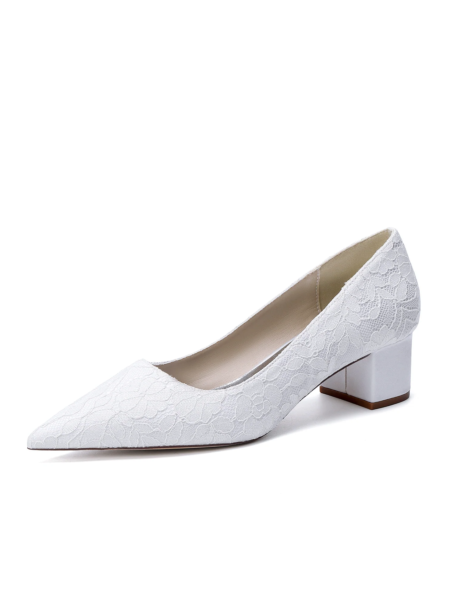 Pointed Toe Floral Lace Block Heels - Image 5