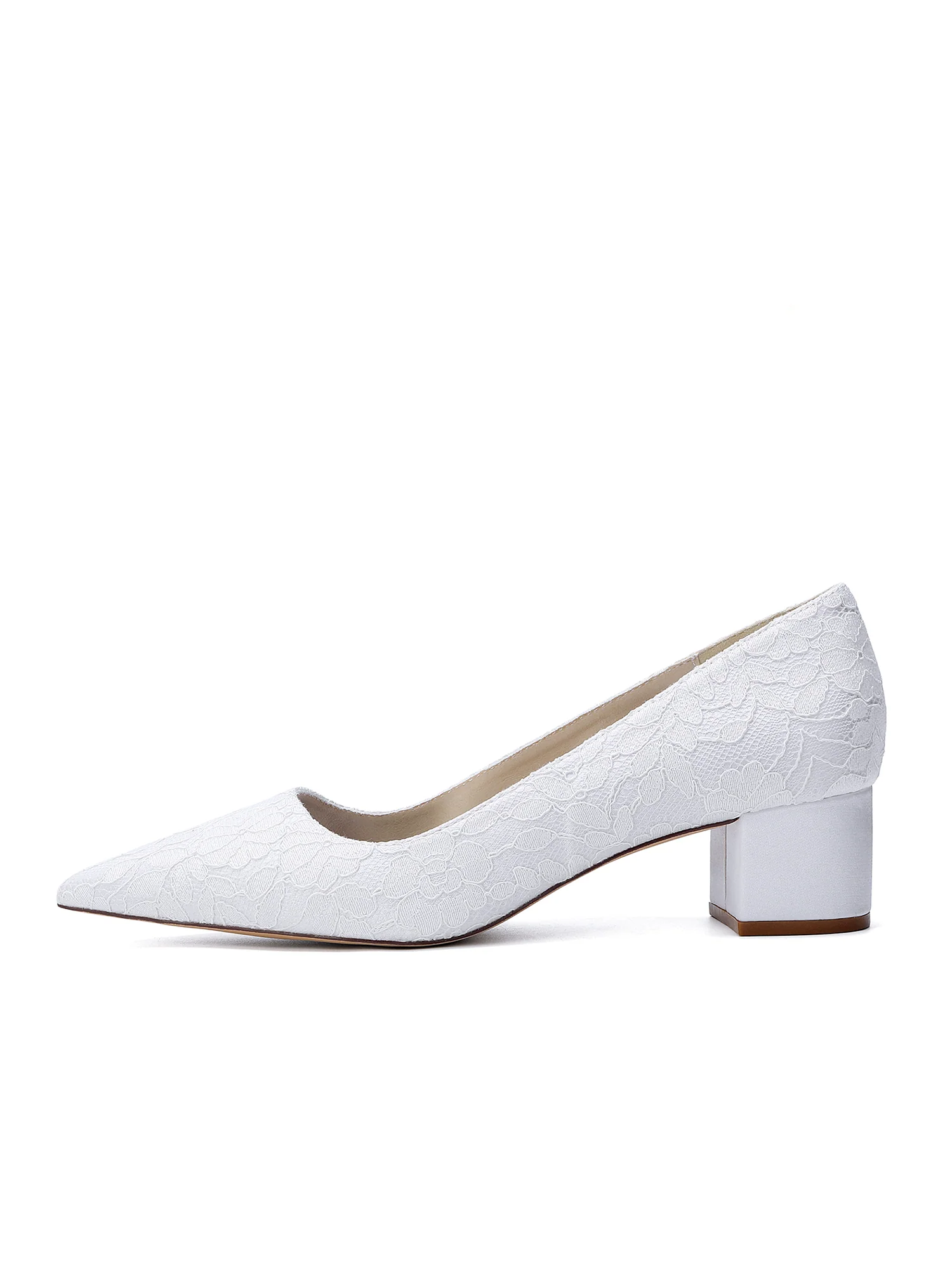 Pointed Toe Floral Lace Block Heels - Image 6
