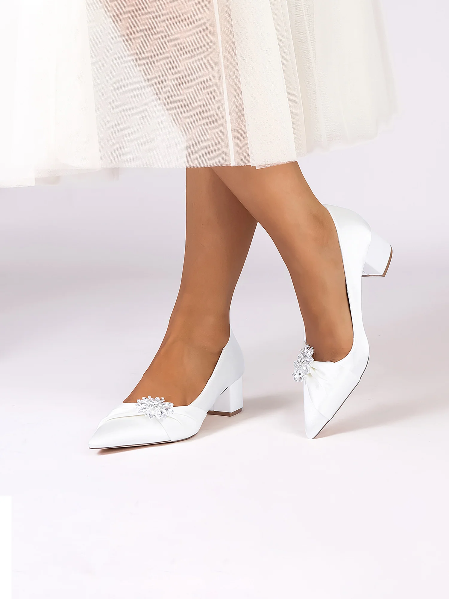 Crystal Pointed Toe Block Heel Pumps - Image 18