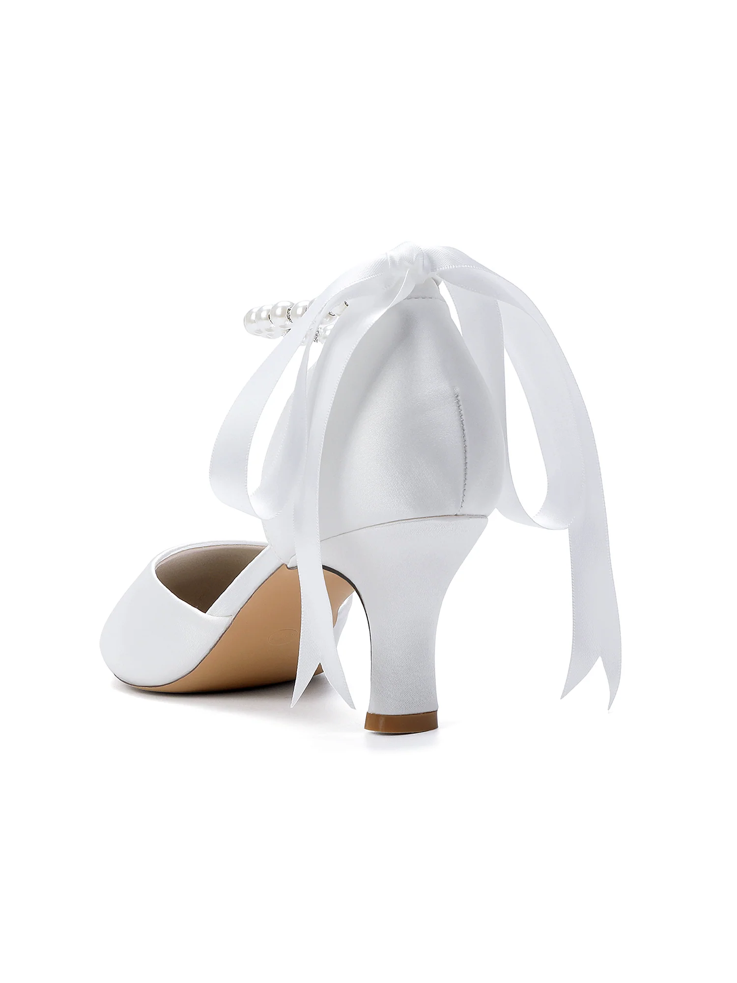 Pearl Ankle Strap Satin Mid Block Heels with Bow - Image 12