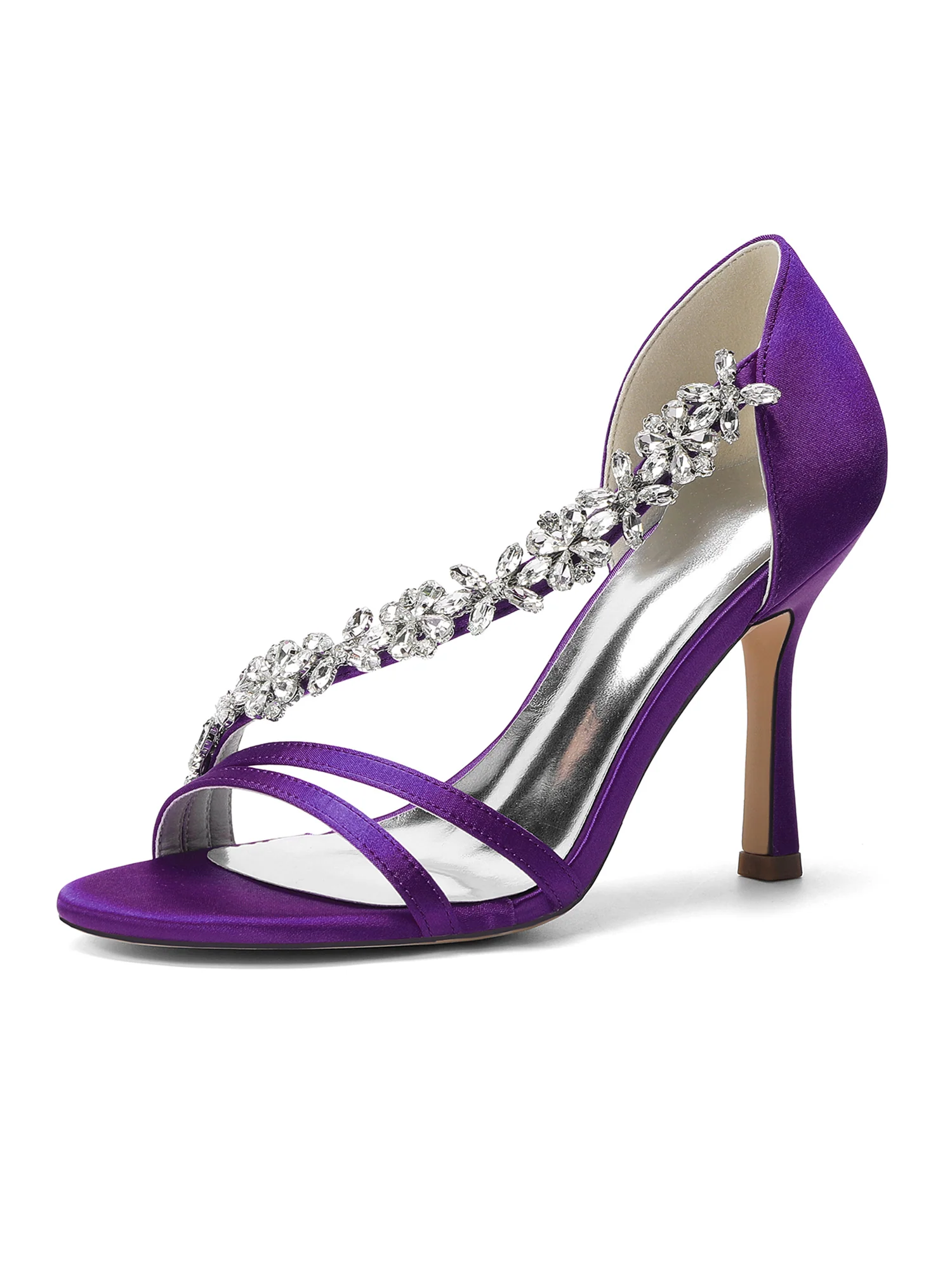 Elegant Rhinestone Floral Strap Stiletto Sandals - Image 8