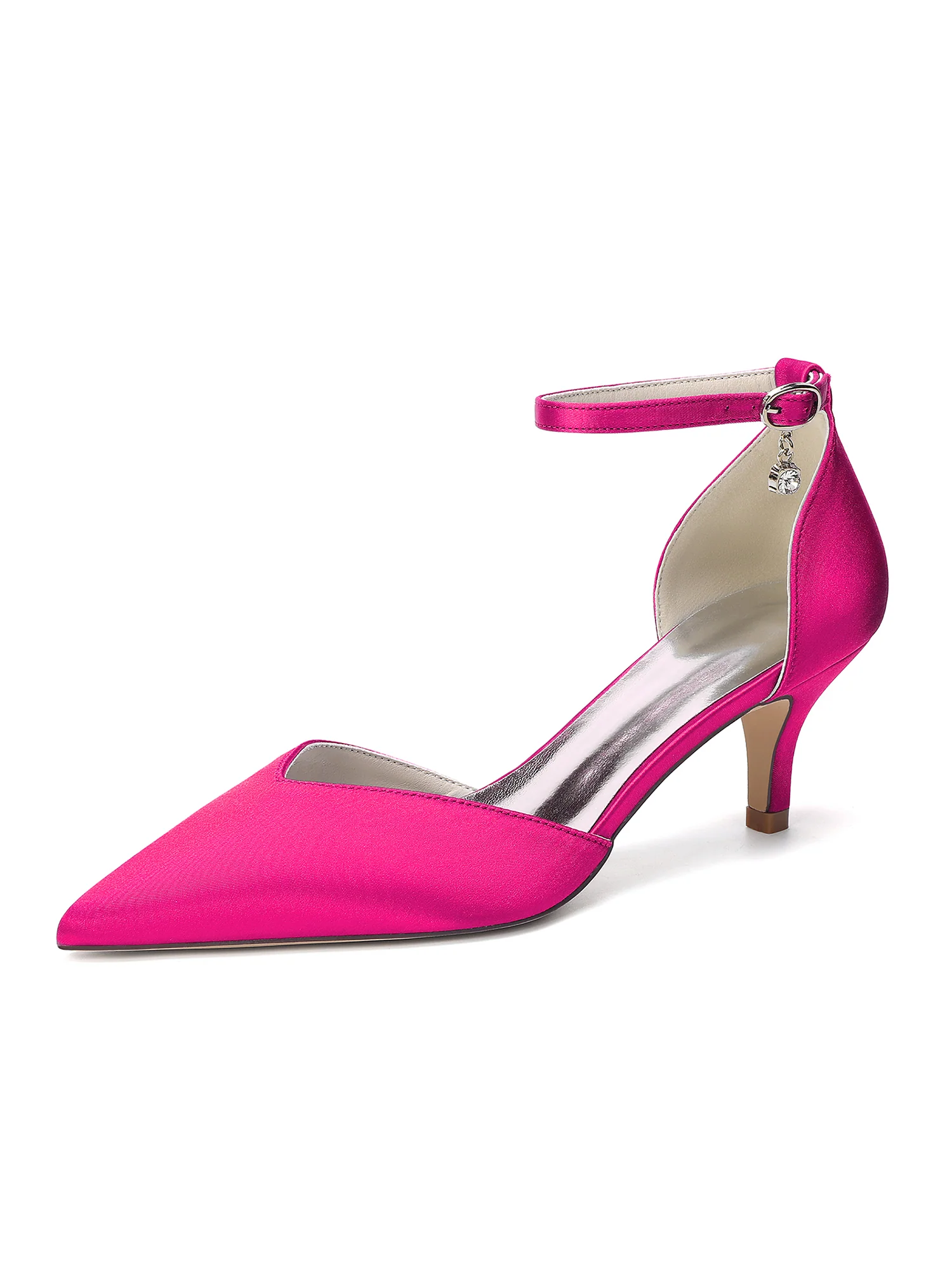 Pointed Toe Satin Kitten Heels with Rhinestone Charm - Image 7
