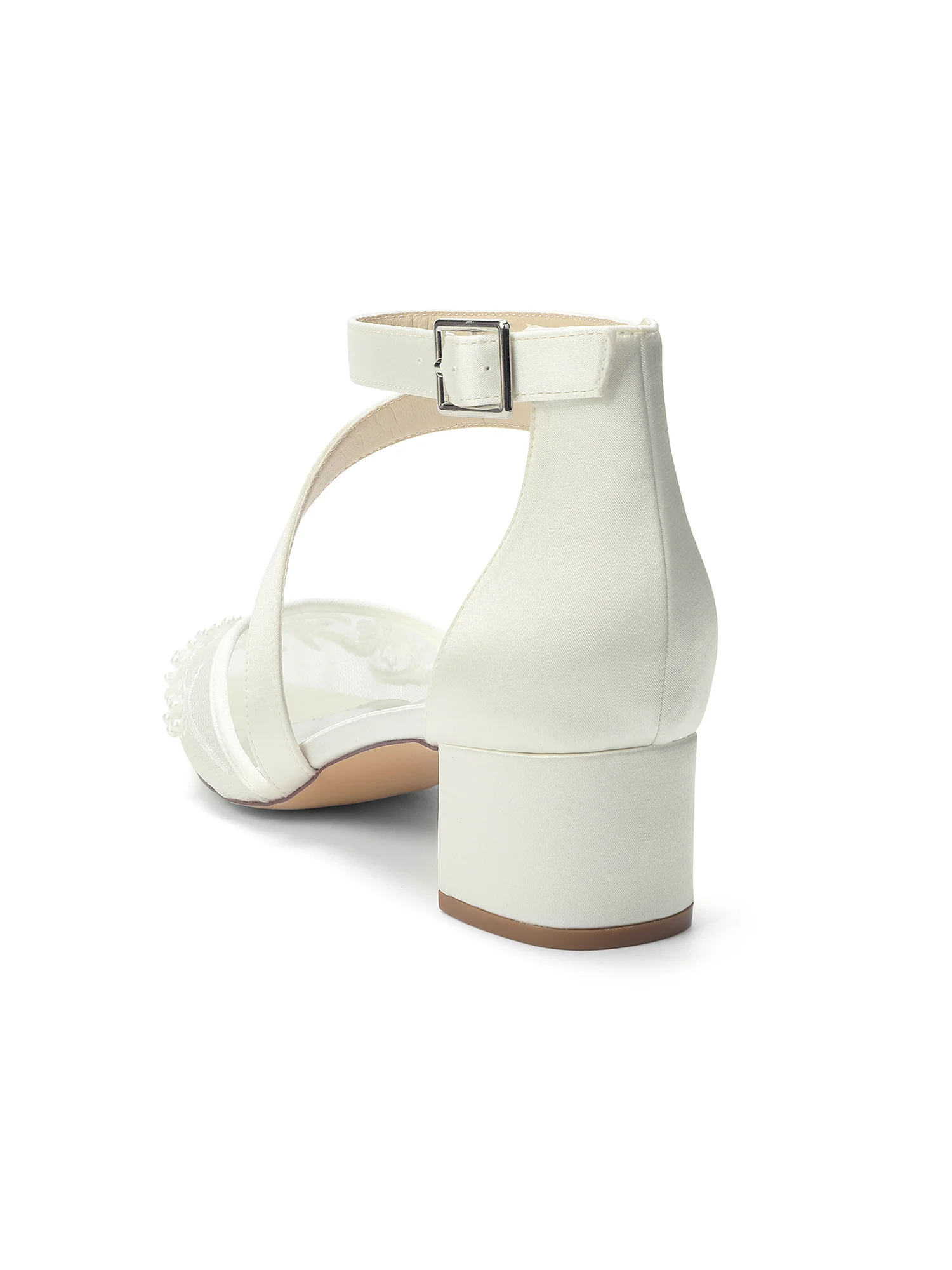 Pointed Toe Lace Mesh Diagonal Strap Block Heel Pumps - Image 6