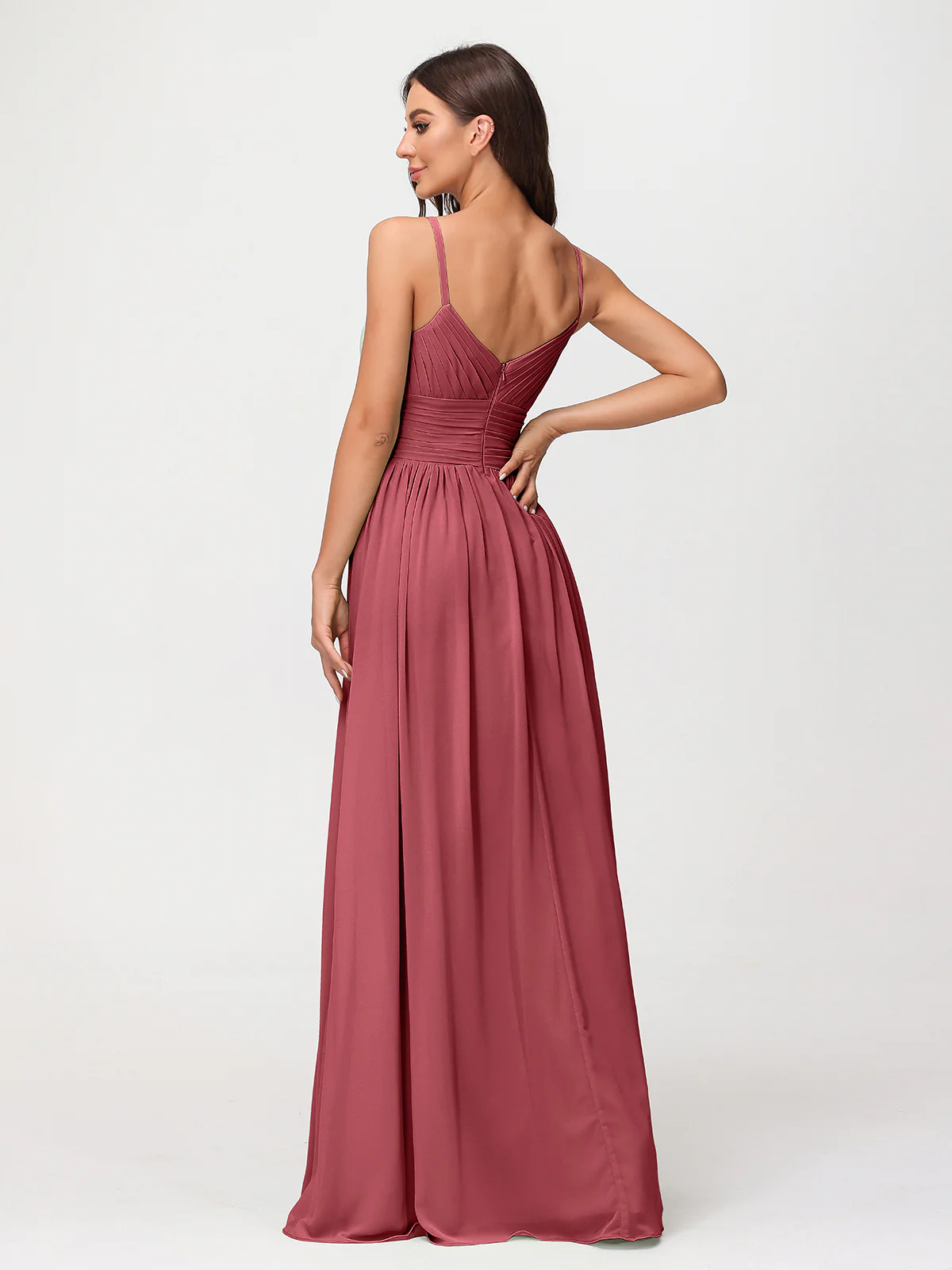 Spaghestti Strap Chiffon Maxi Gowns Cinnamon Rose Plus Size - Image 2