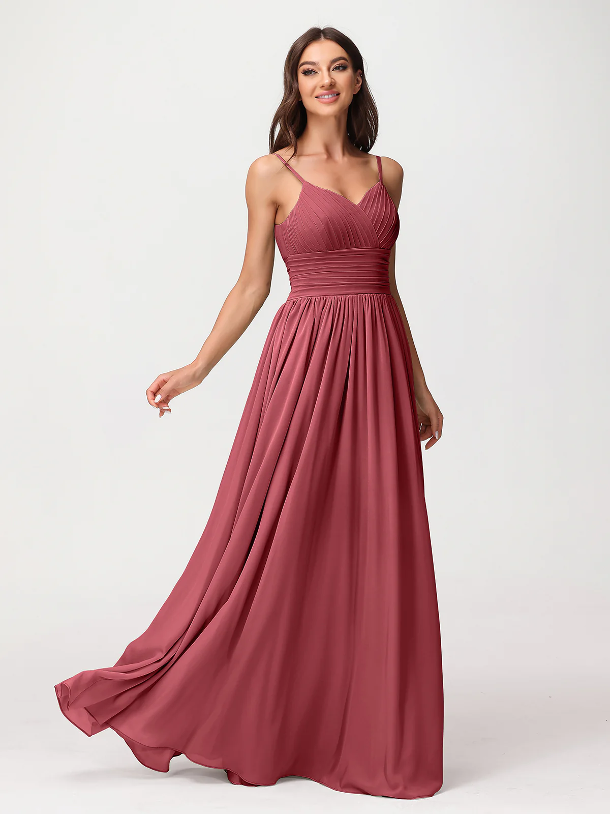 Spaghestti Strap Chiffon Maxi Gowns Cinnamon Rose Plus Size - Image 5