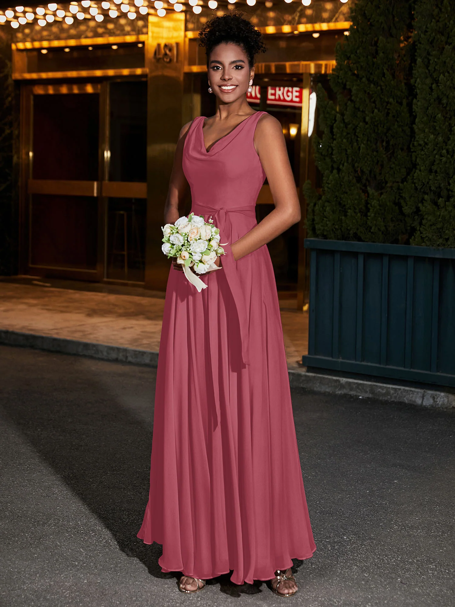 Simple Chiffon Dresses with V Neckline Cinnamon Rose Plus Size - Image 3