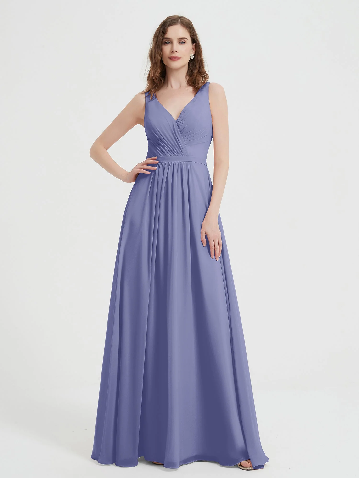 Open Back Chiffon Dresses with V neck Periwinkle
