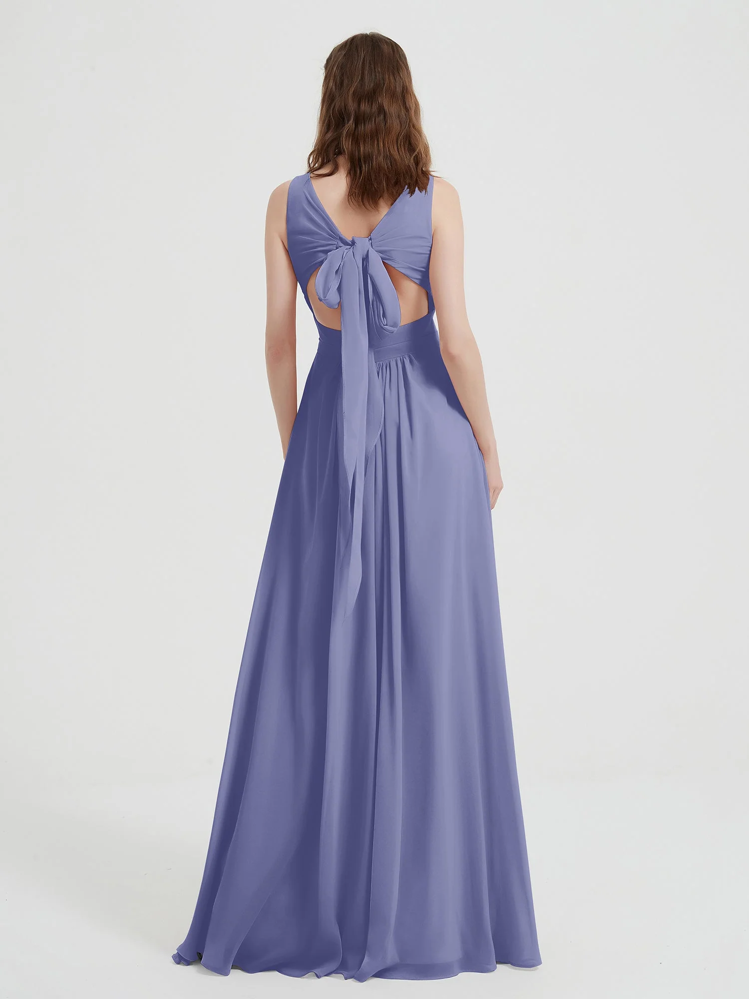 Open Back Chiffon Dresses with V neck Periwinkle - Image 2