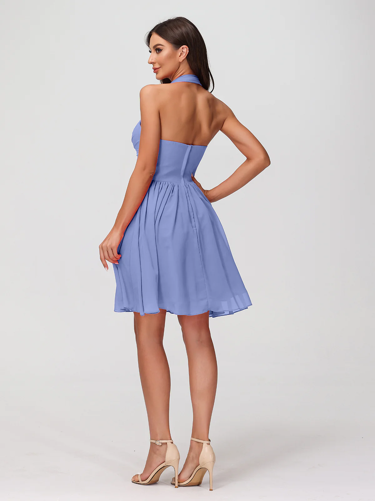 Halter Sweetheart Chiffon Short Dressses Periwinkle Plus Size - Image 2