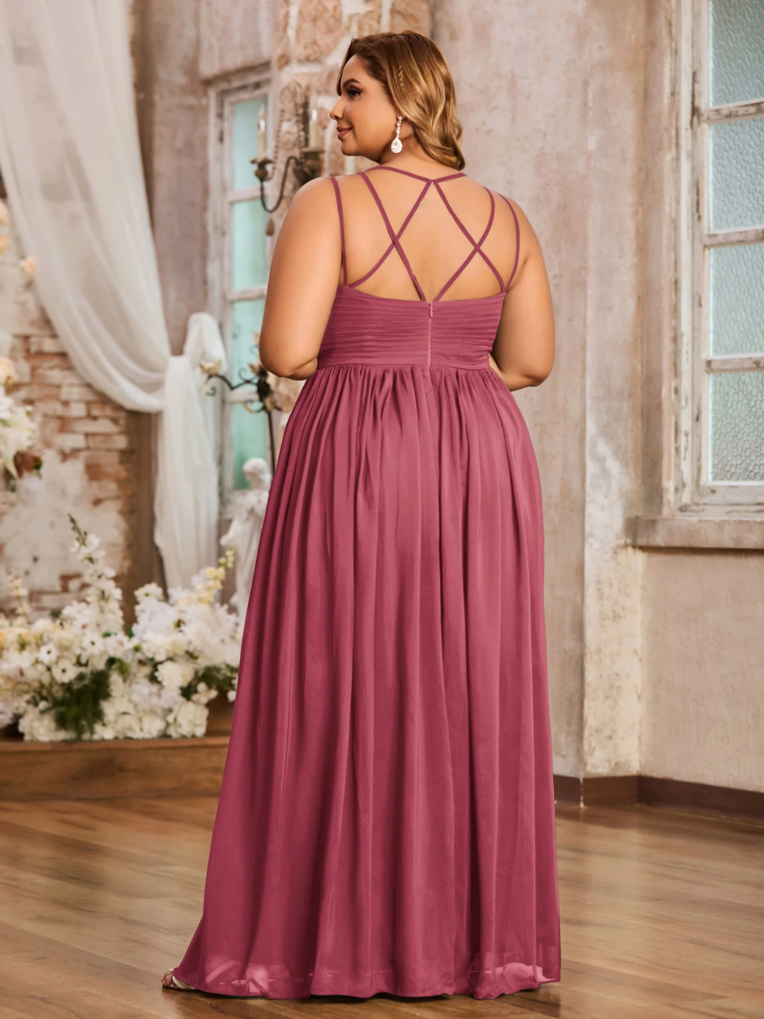 Double Straps Chiffon Dresses with Sweetheart Cinnamon Rose Plus Size - Image 2