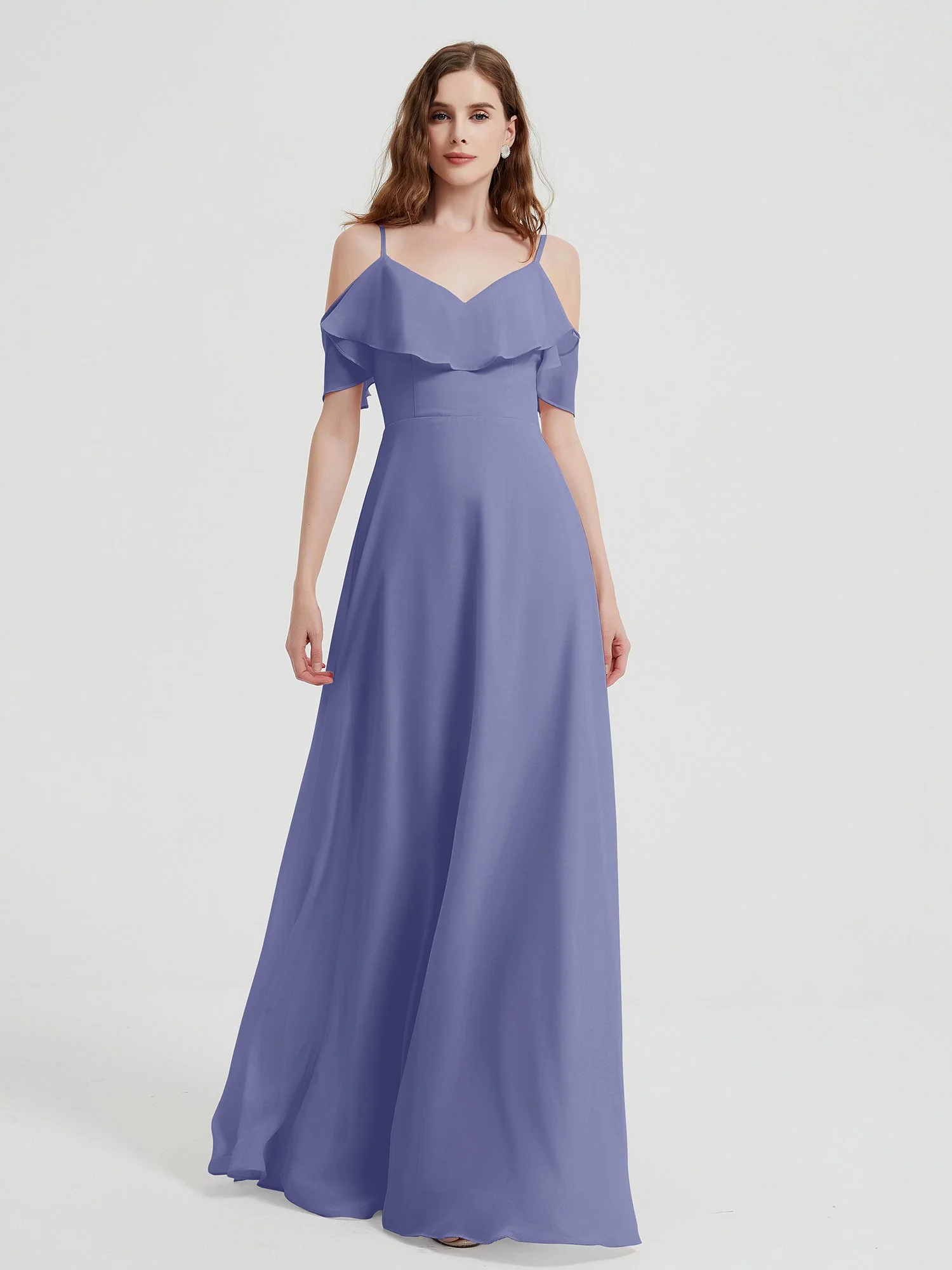 Spaghetti Straps V-neck Chiffon Long Dresses-Periwinkle Plus Size