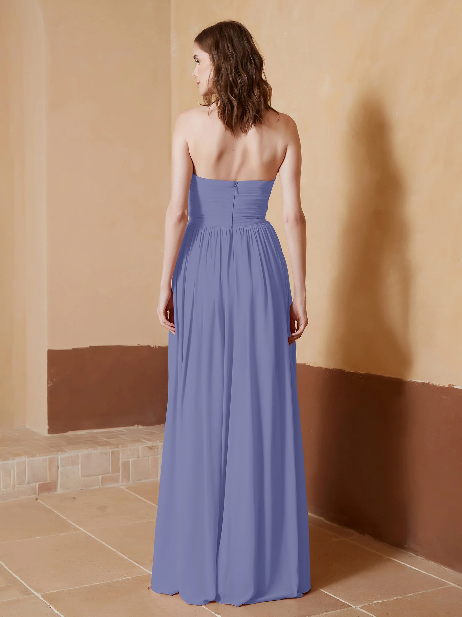 Chiffon Long Strapless Dress for Bridesmaids Periwinkle - Image 2