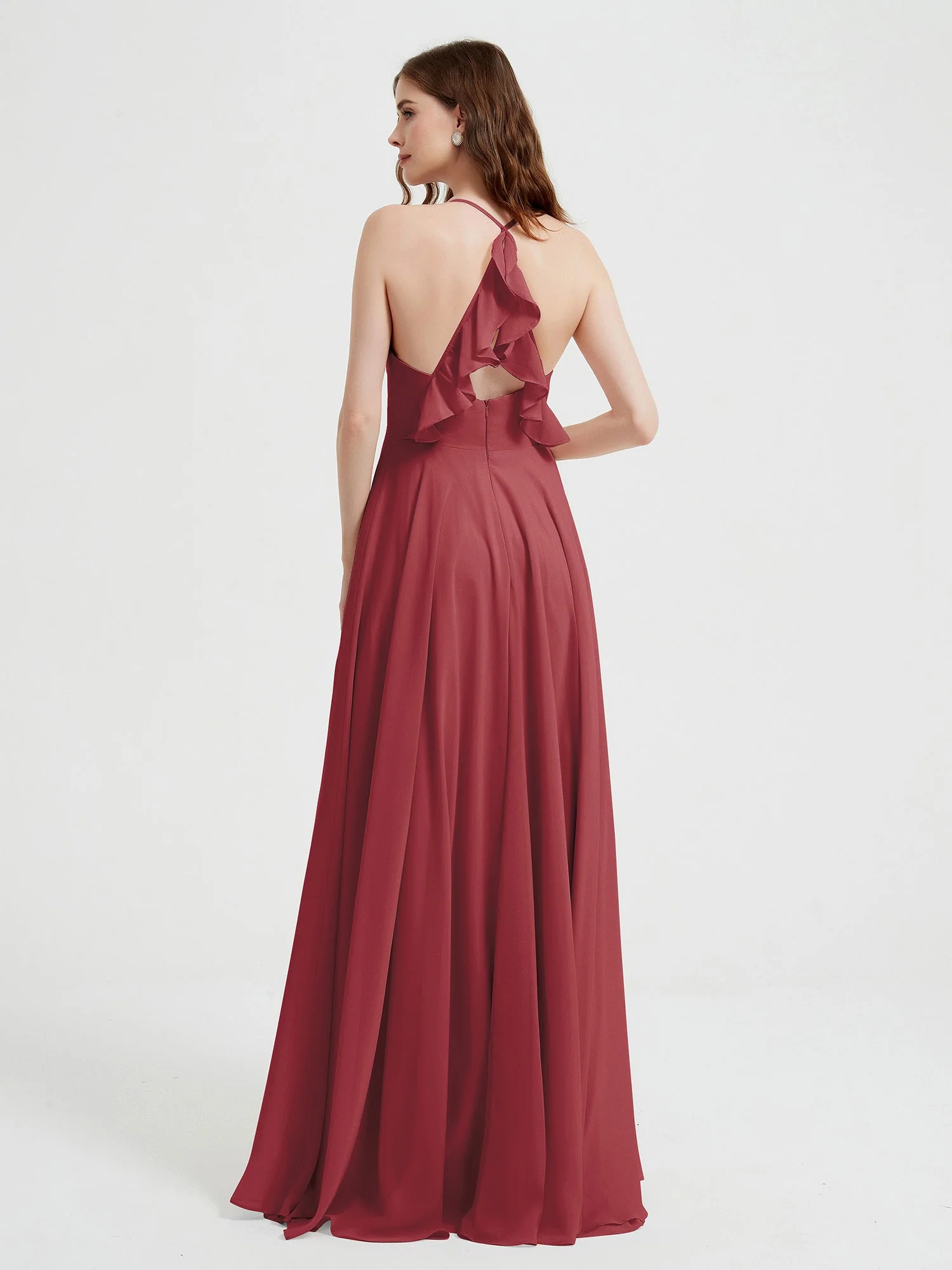 V-neck Cross Back Chiffon Bridesmaid Dresses-Cinnamon Rose - Image 2