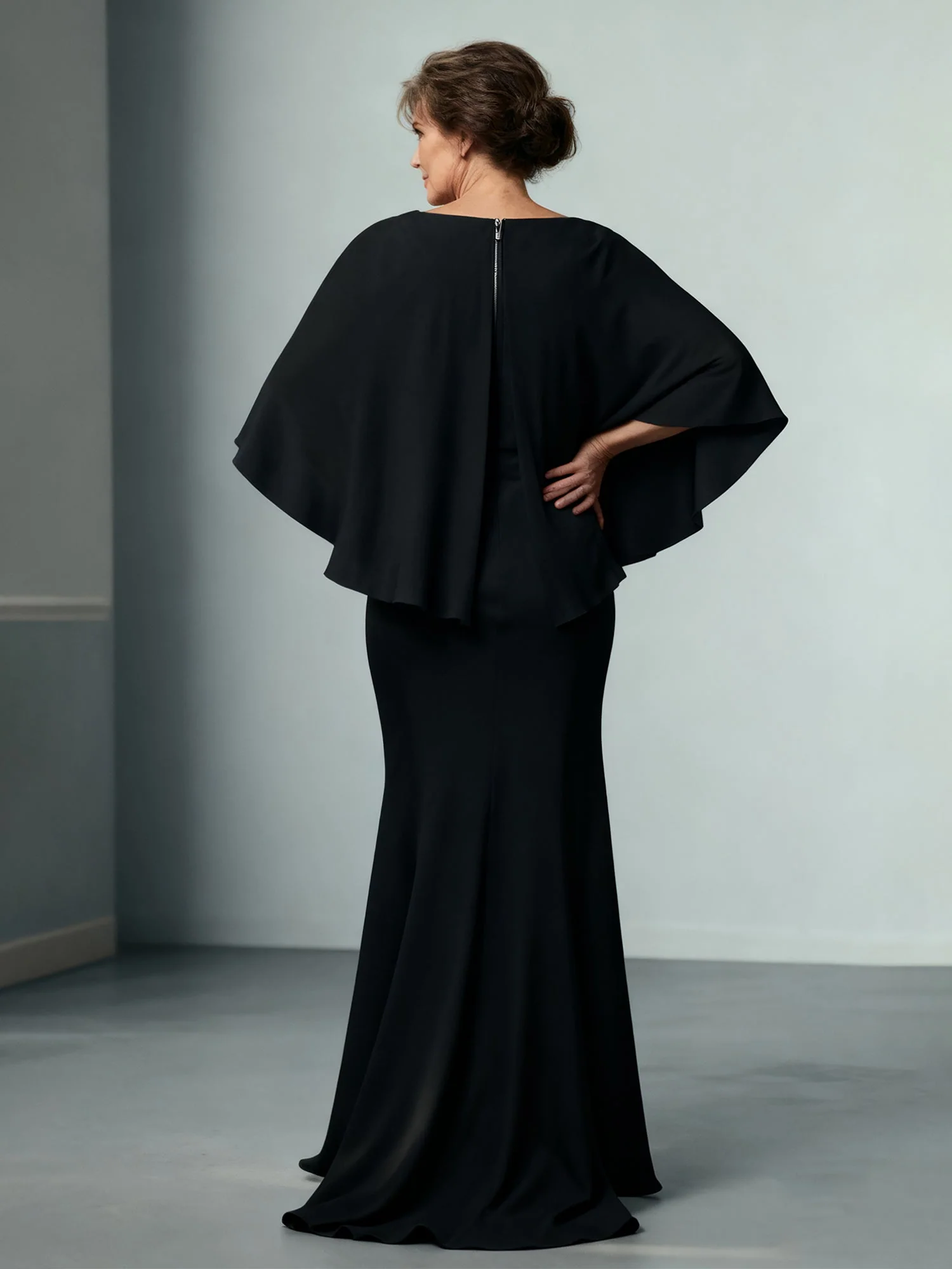 Bateau Neck Sheath Floor-length Dress With Cape Burgundy - Image 2