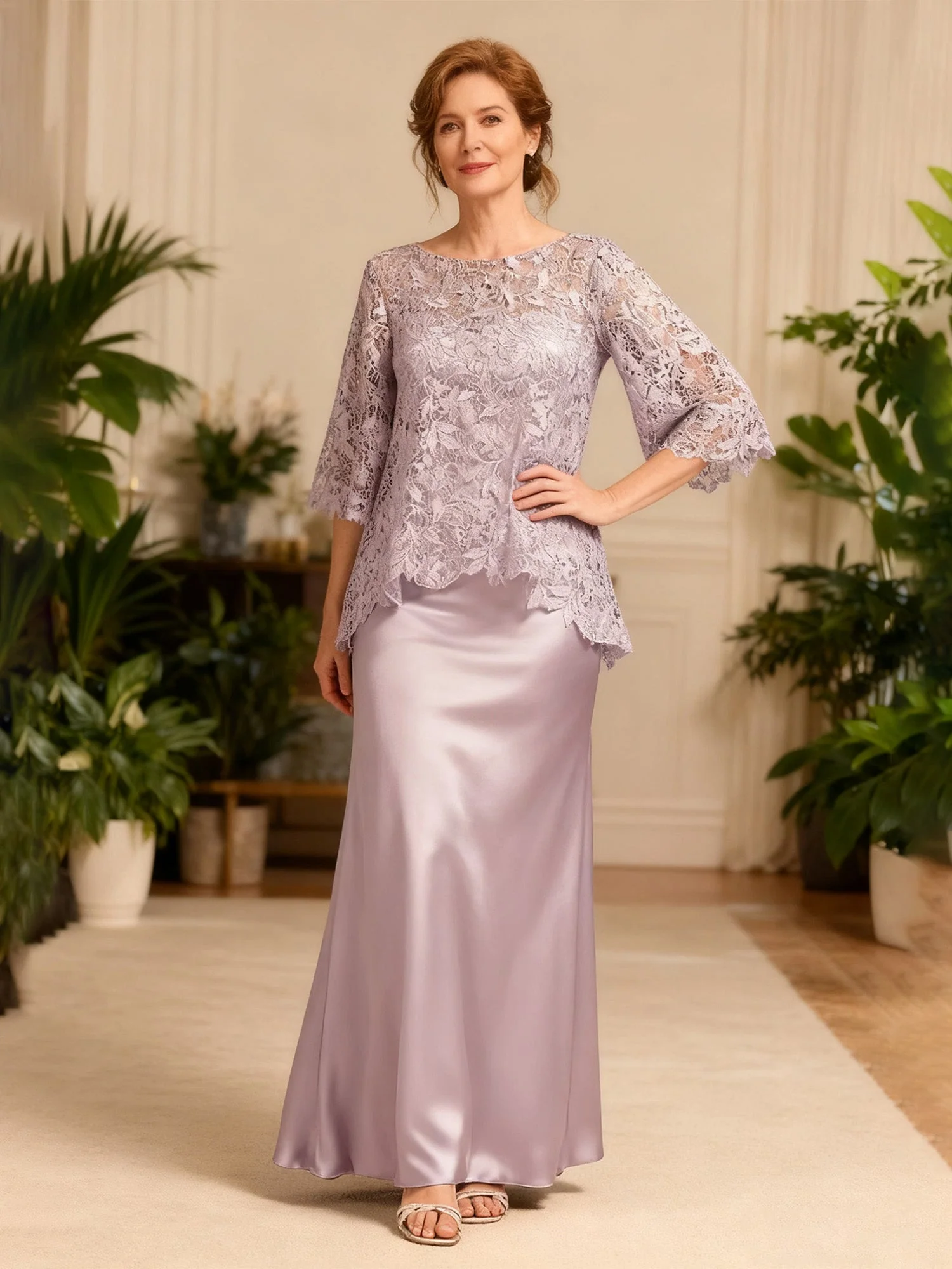 Bateau Neck Sheath Long Dress With Lace Jacket Black