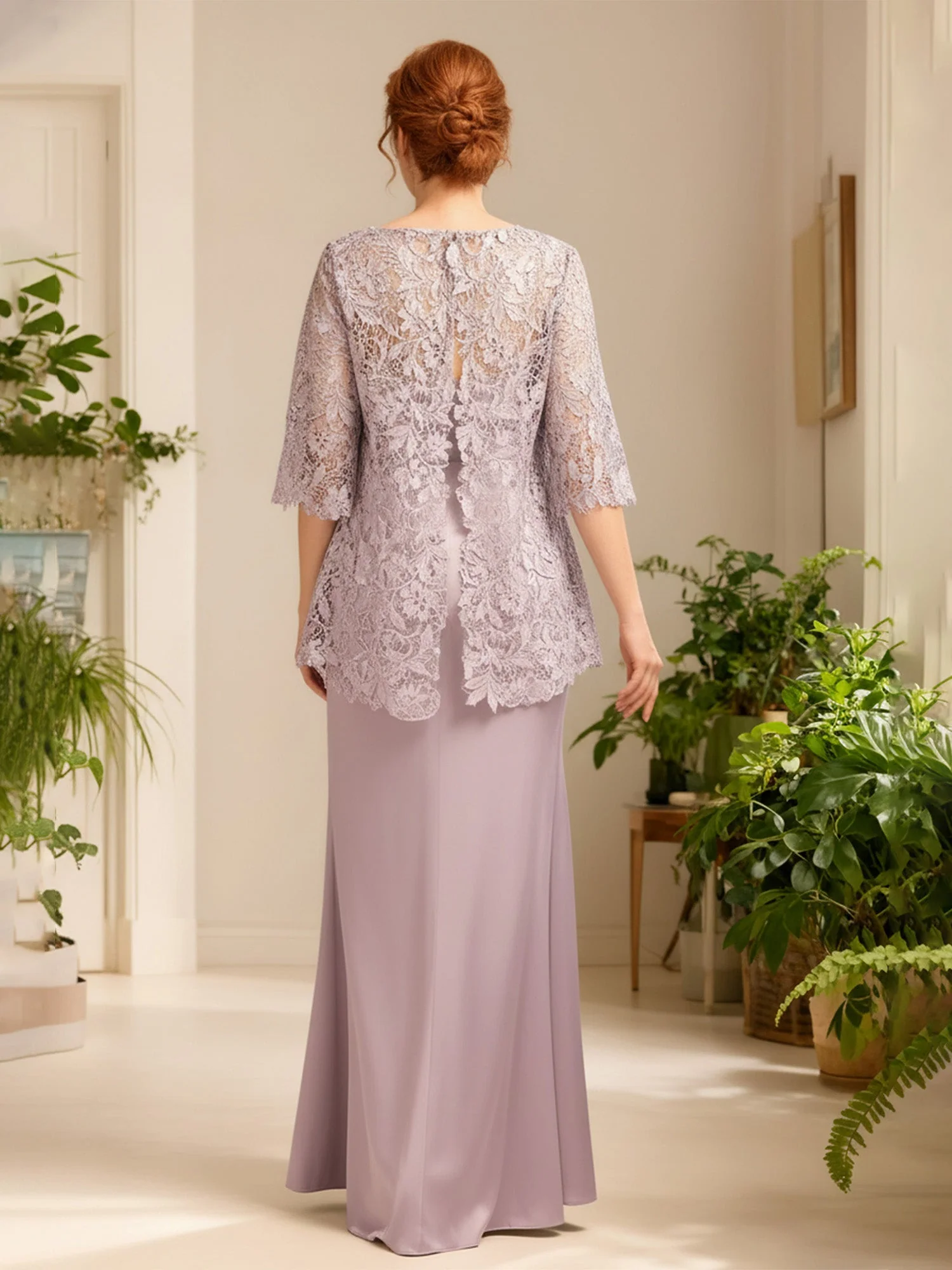Bateau Neck Sheath Long Dress With Lace Jacket Grape - Image 2