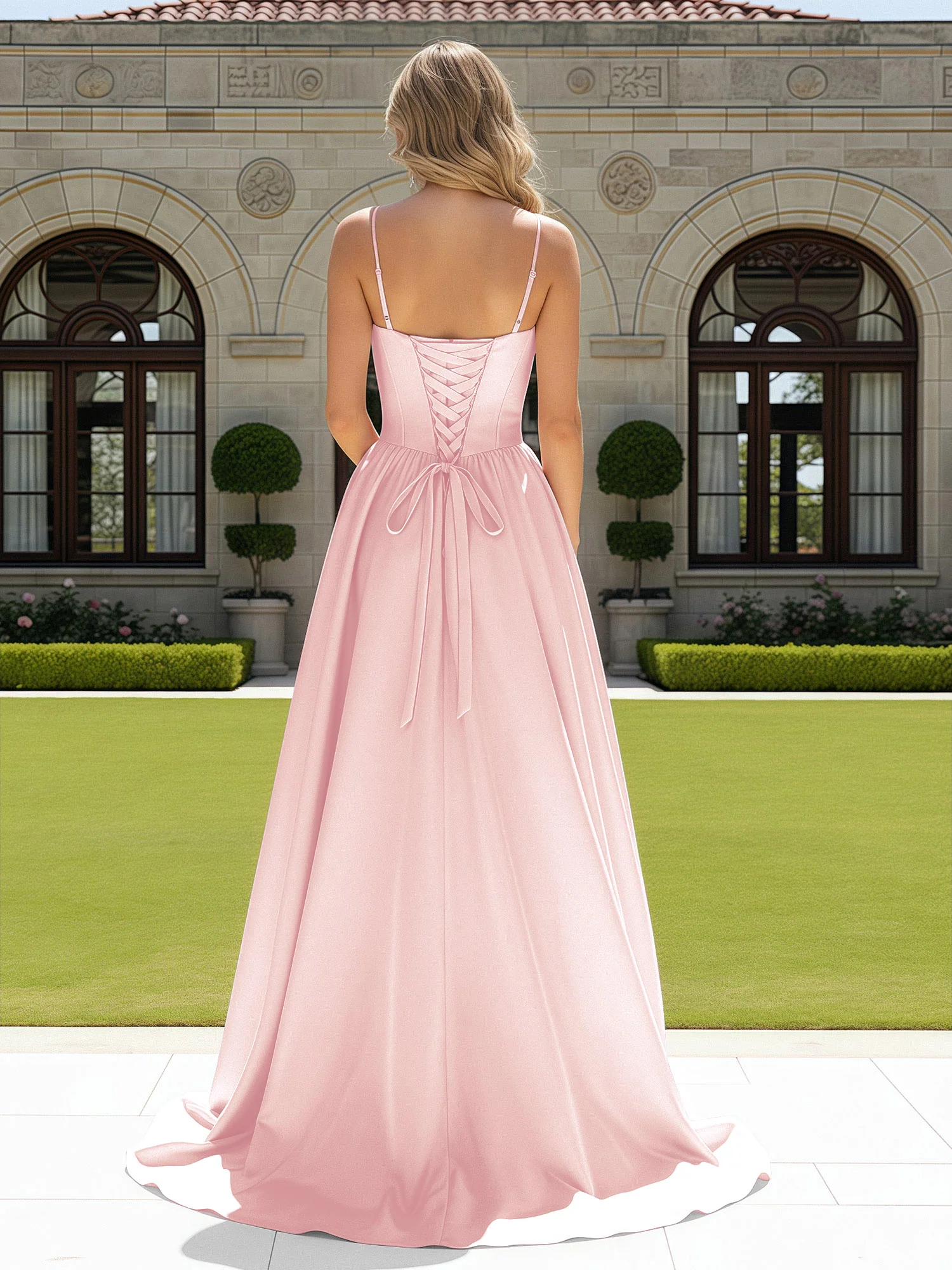 Beaded Sweetheart Corset Sweep Train Gown Blushing Pink - Image 2