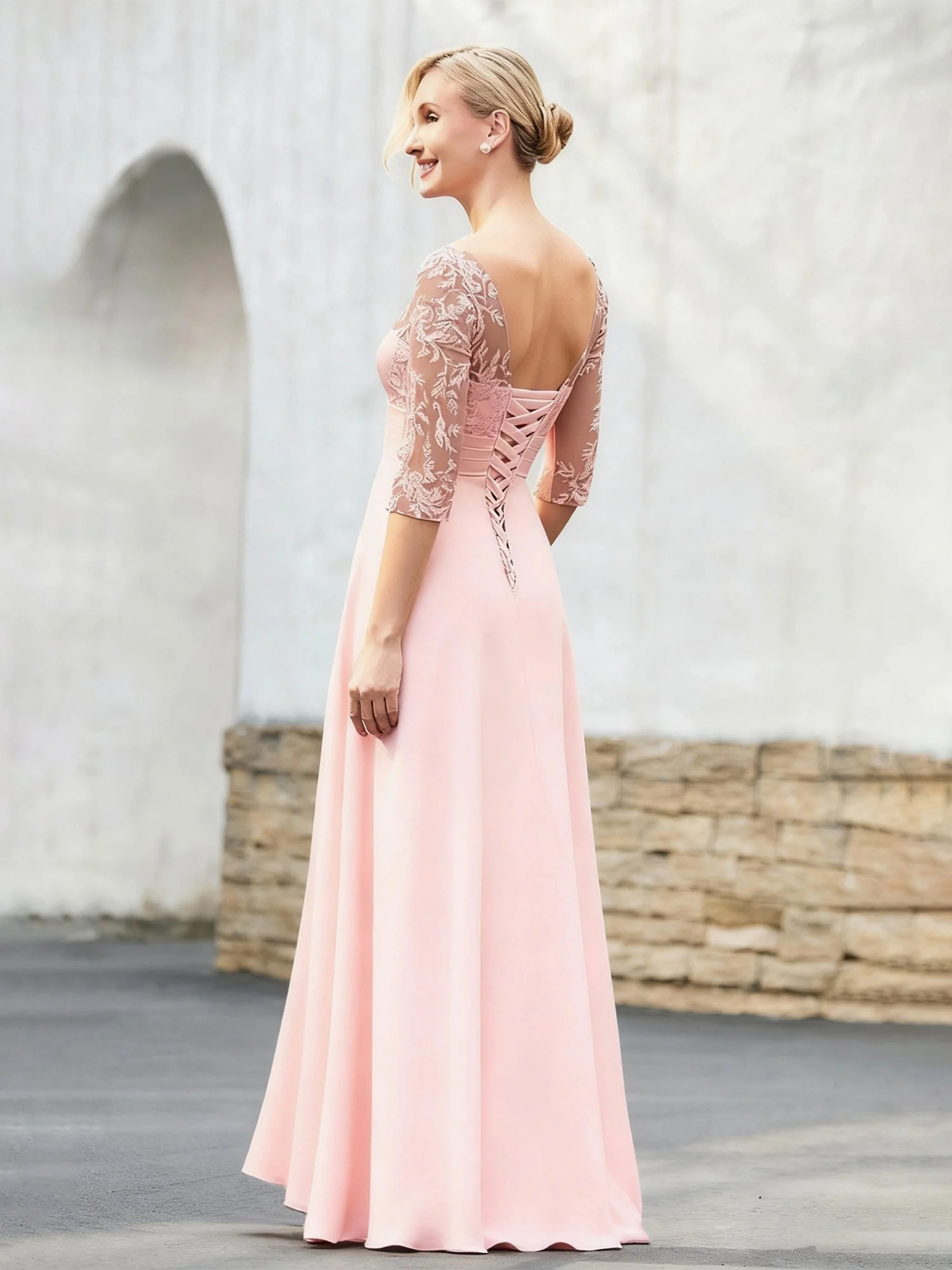 V-neck Appliqued Chiffon A-Line Asymmetrical Dress Lilac - Image 2