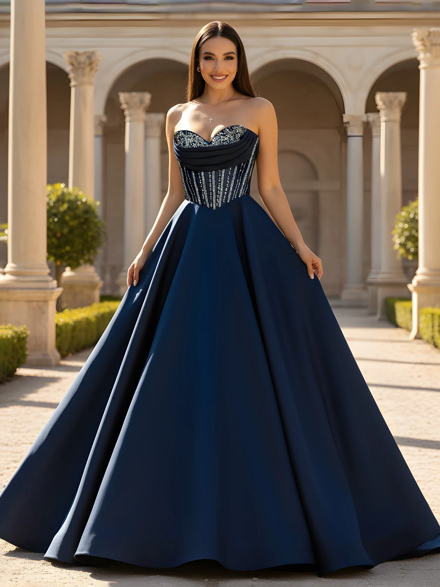 Pleated Corset Bodice Full A-Line Skirt Dress Turquoise