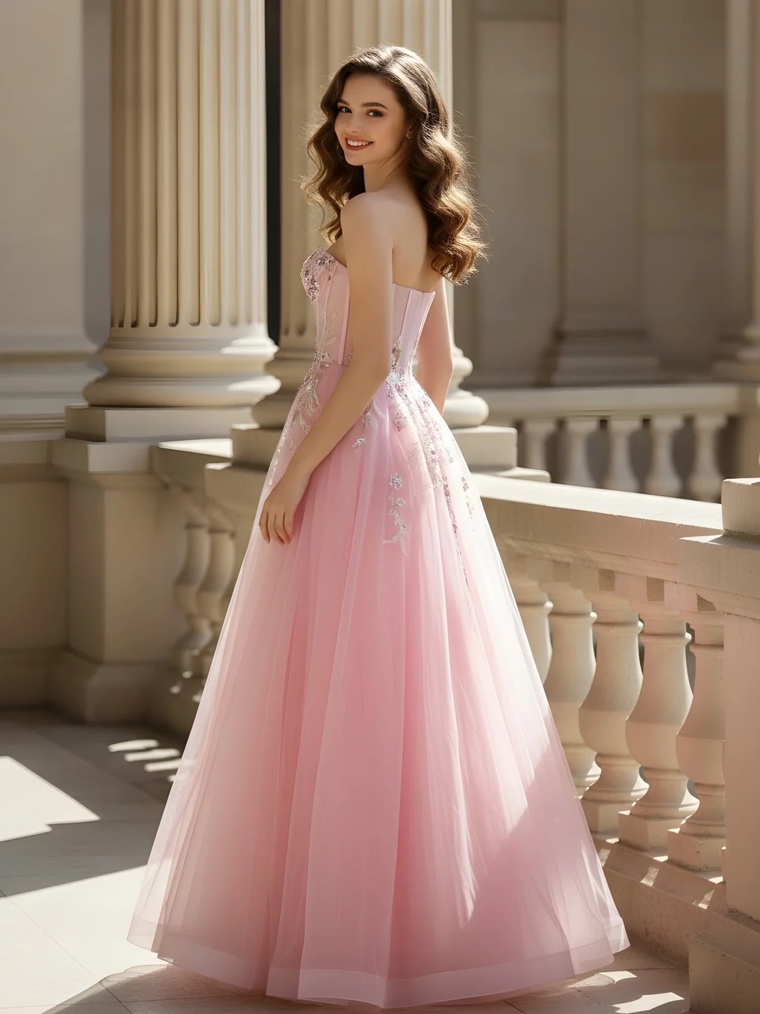 Sweetheart Corset A-Line Appliqued Tulle Dress Blushing Pink - Image 2