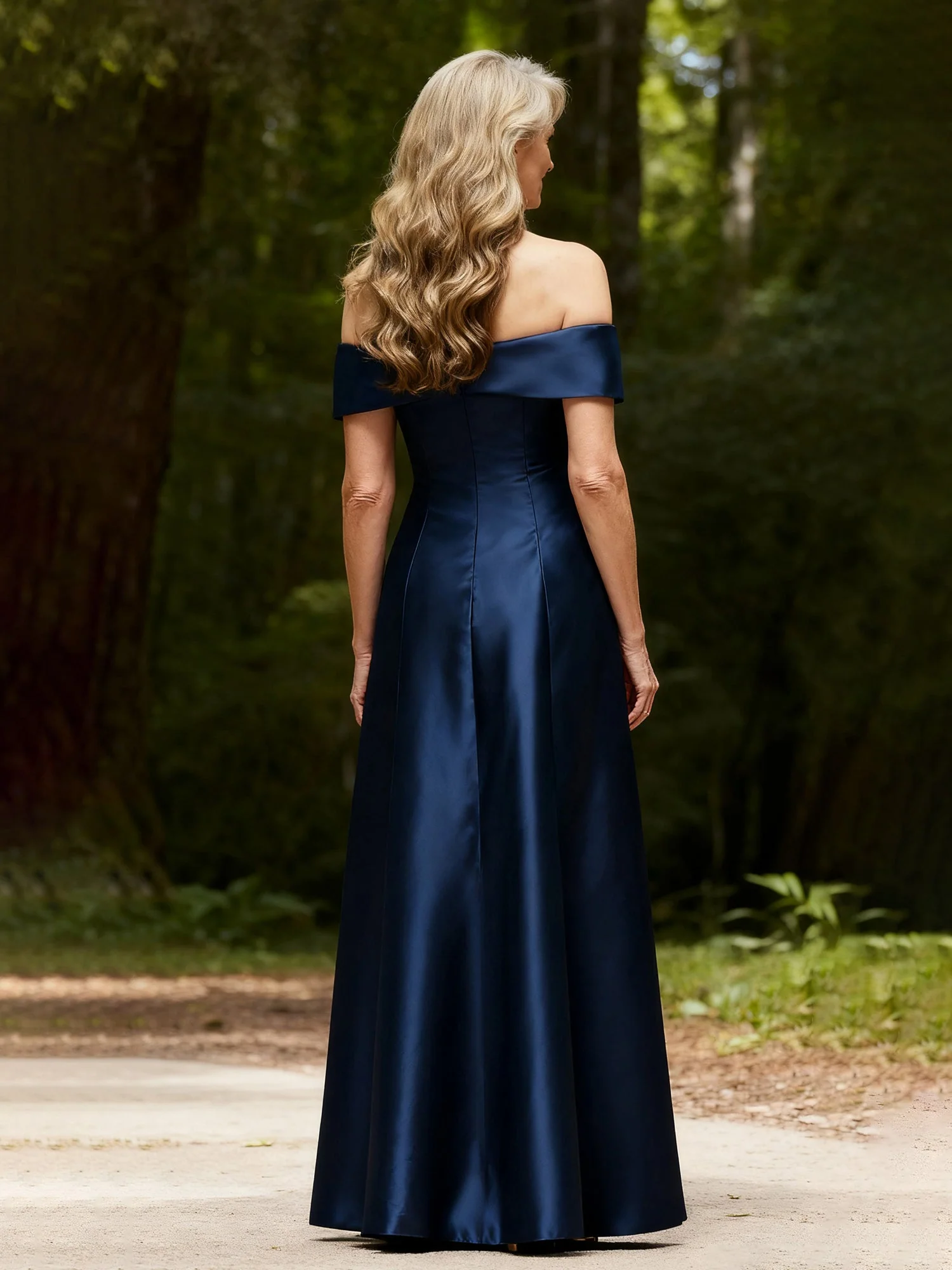 Bow Off-the-Shoulder A-Line Long Satin Dress Jade - Image 2