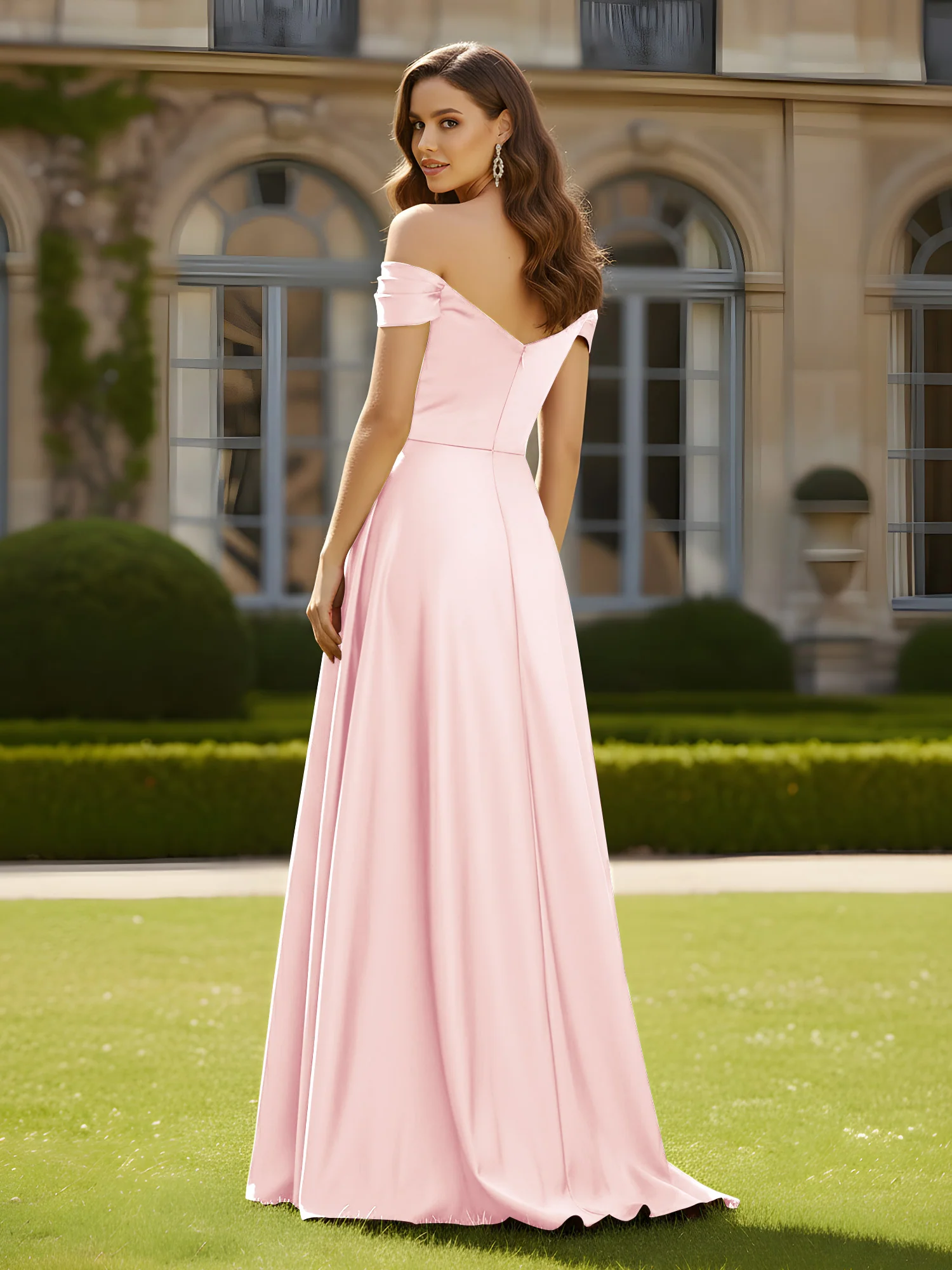 High Slit A-Line Dress with Crossover Bodice Blushing Pink - Image 2