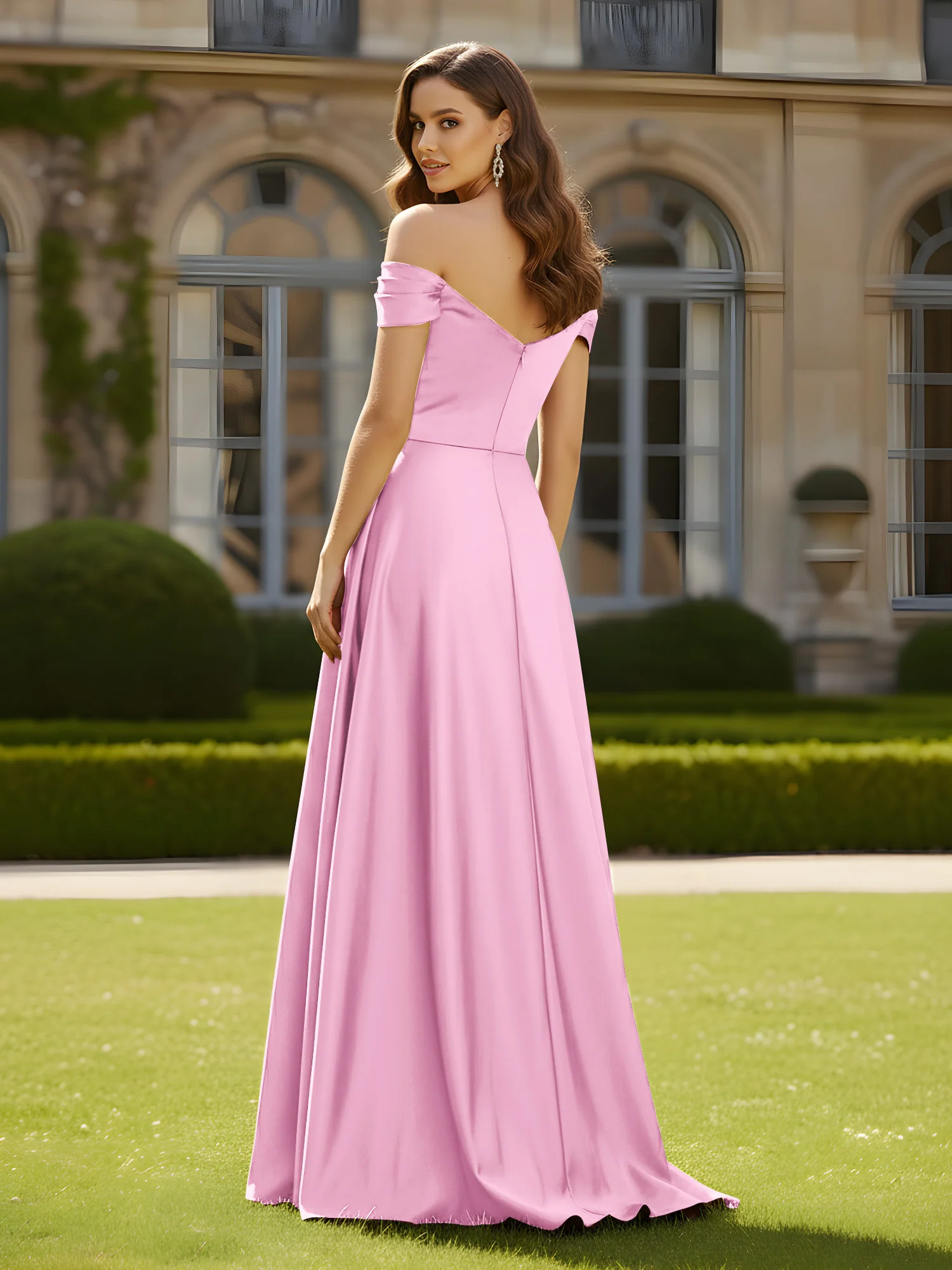 High Slit A-Line Dress with Crossover Bodice Candy Pink - Image 2