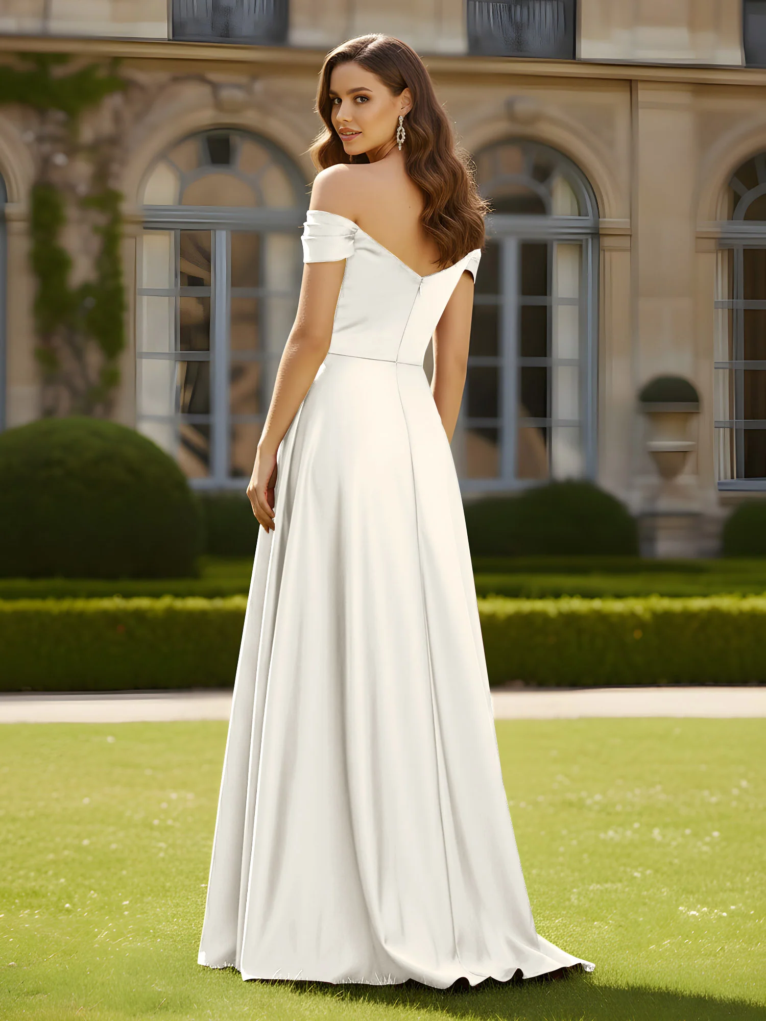 High Slit A-Line Dress with Crossover Bodice Ivory - Image 2