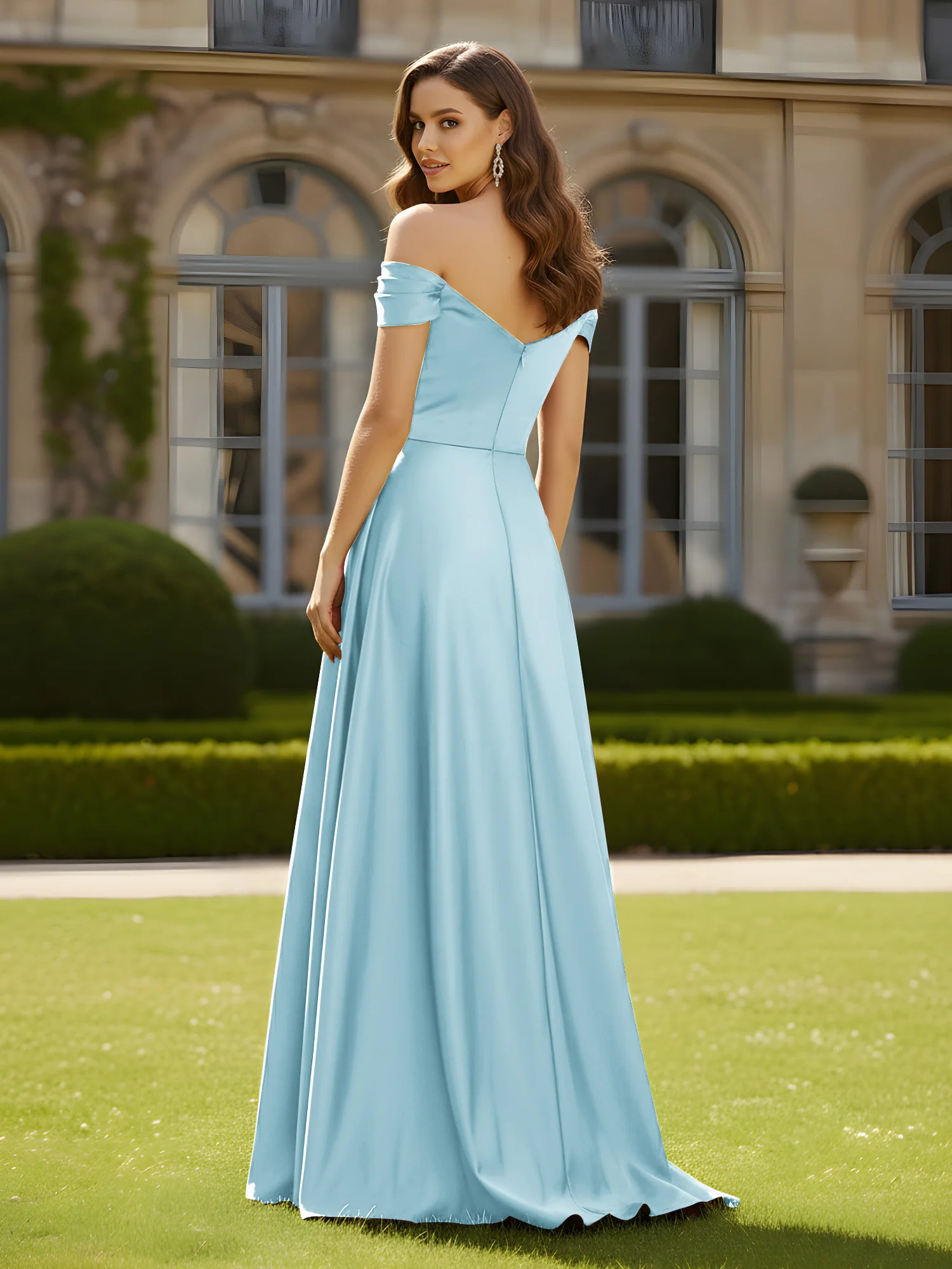 High Slit A-Line Dress with Crossover Bodice Mist - Image 2