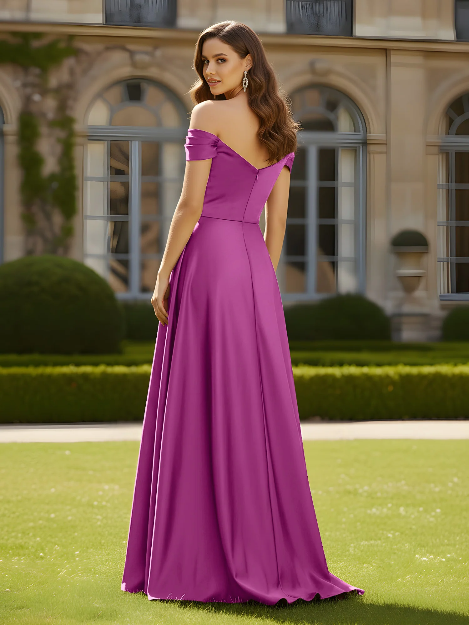 High Slit A-Line Dress with Crossover Bodice Orchid - Image 2