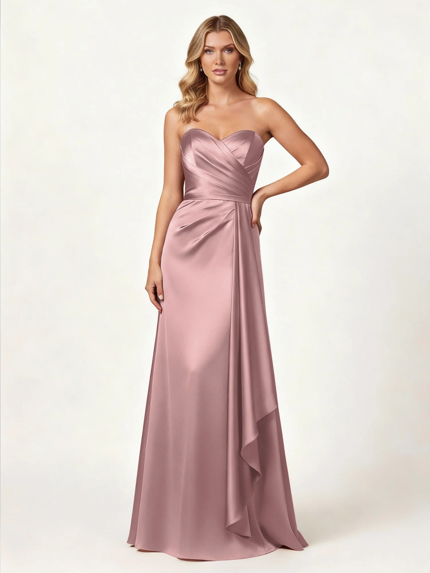 Strapless Sweetheart Neck Wrap Satin Gown Vintage Mauve