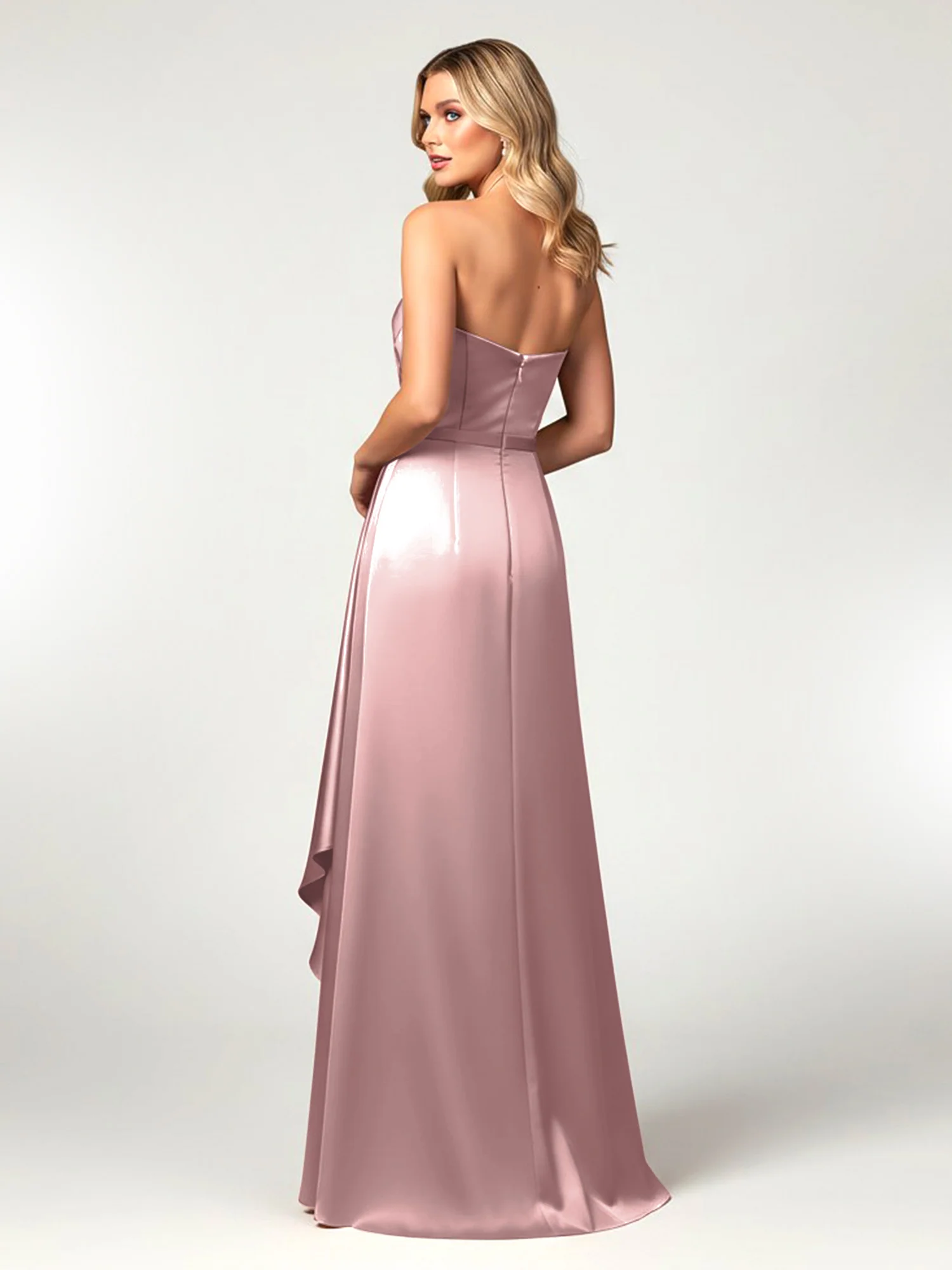 Strapless Sweetheart Neck Wrap Satin Gown Vintage Mauve - Image 2