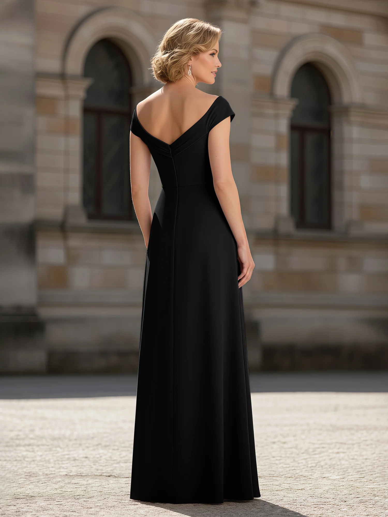 Pleated A-Line Chiffon Floor-Length Dress Black - Image 2